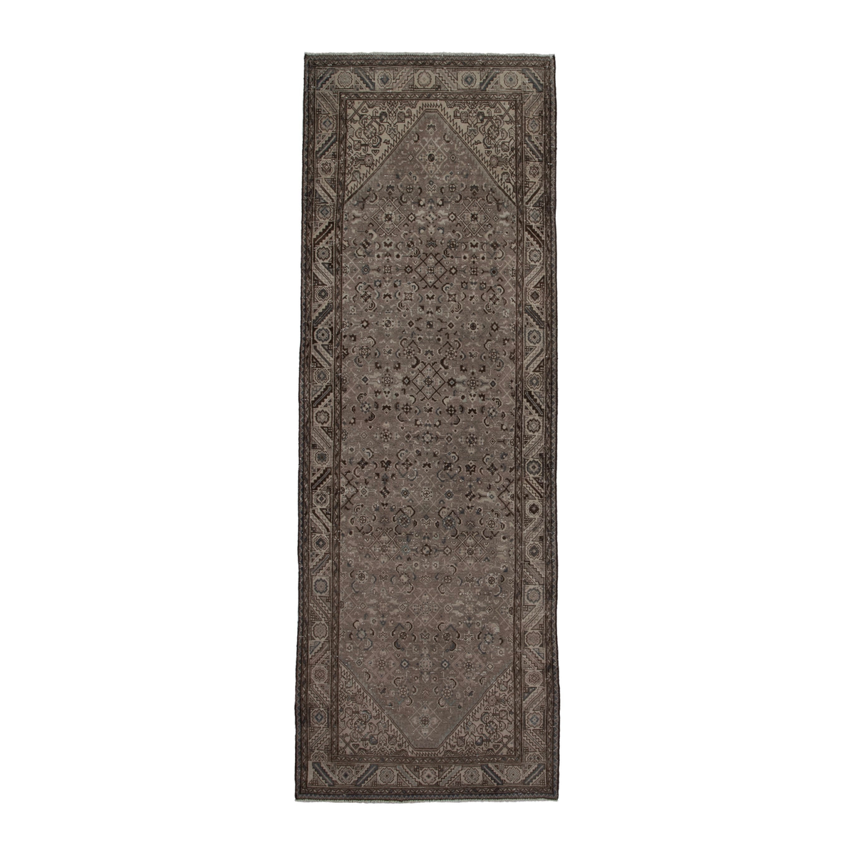 Persian Hamedan runner rug in smoke and greige, 3'7" x 10'6"