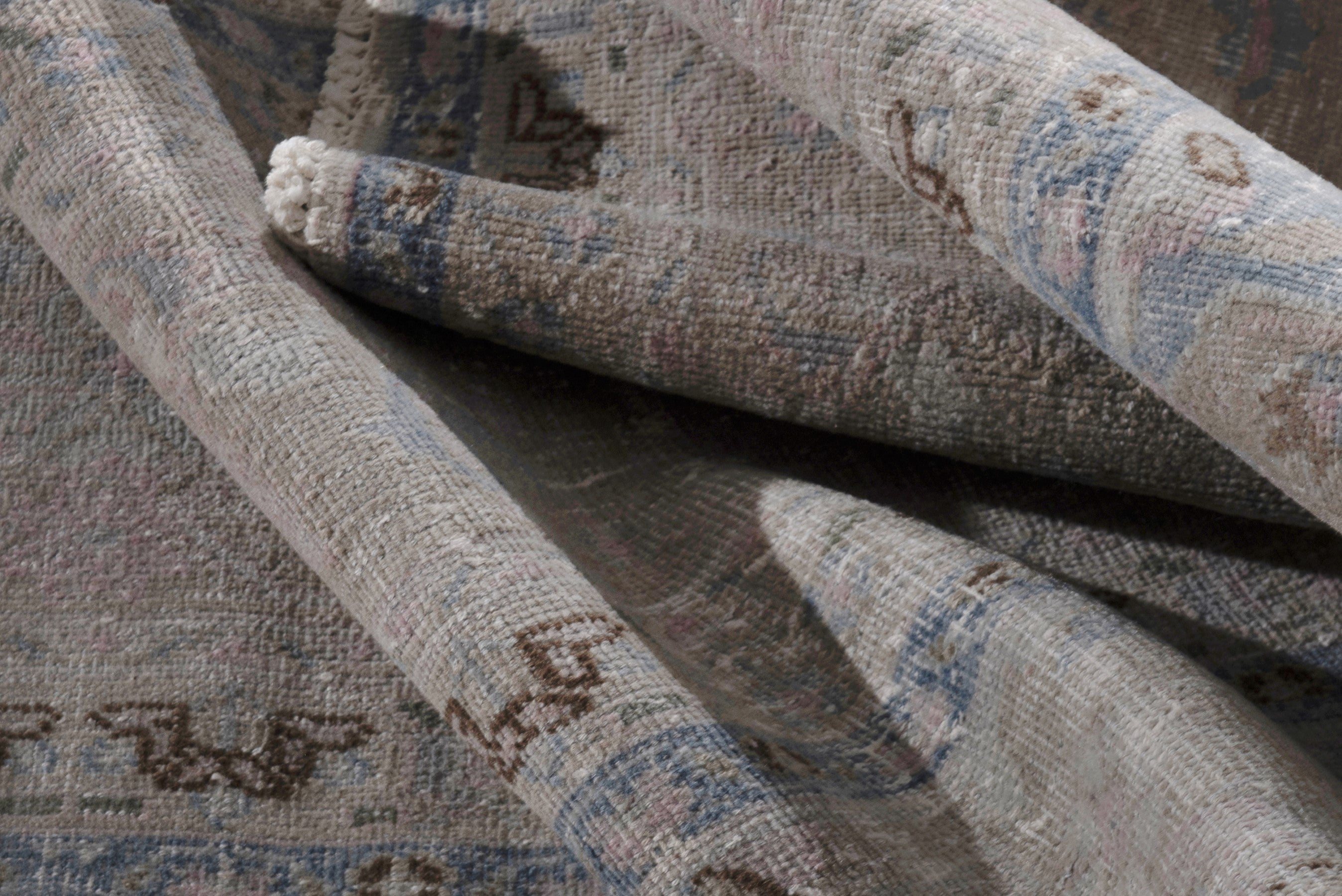 Persian Sabzevar oversized rug in greige and dusty rose, view 17 of 18