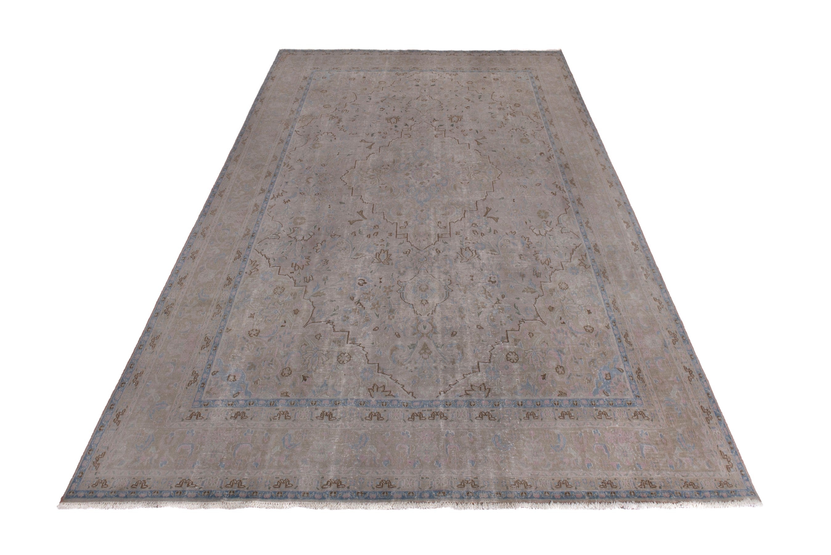 Persian Sabzevar oversized rug in greige and dusty rose, view 3 of 18