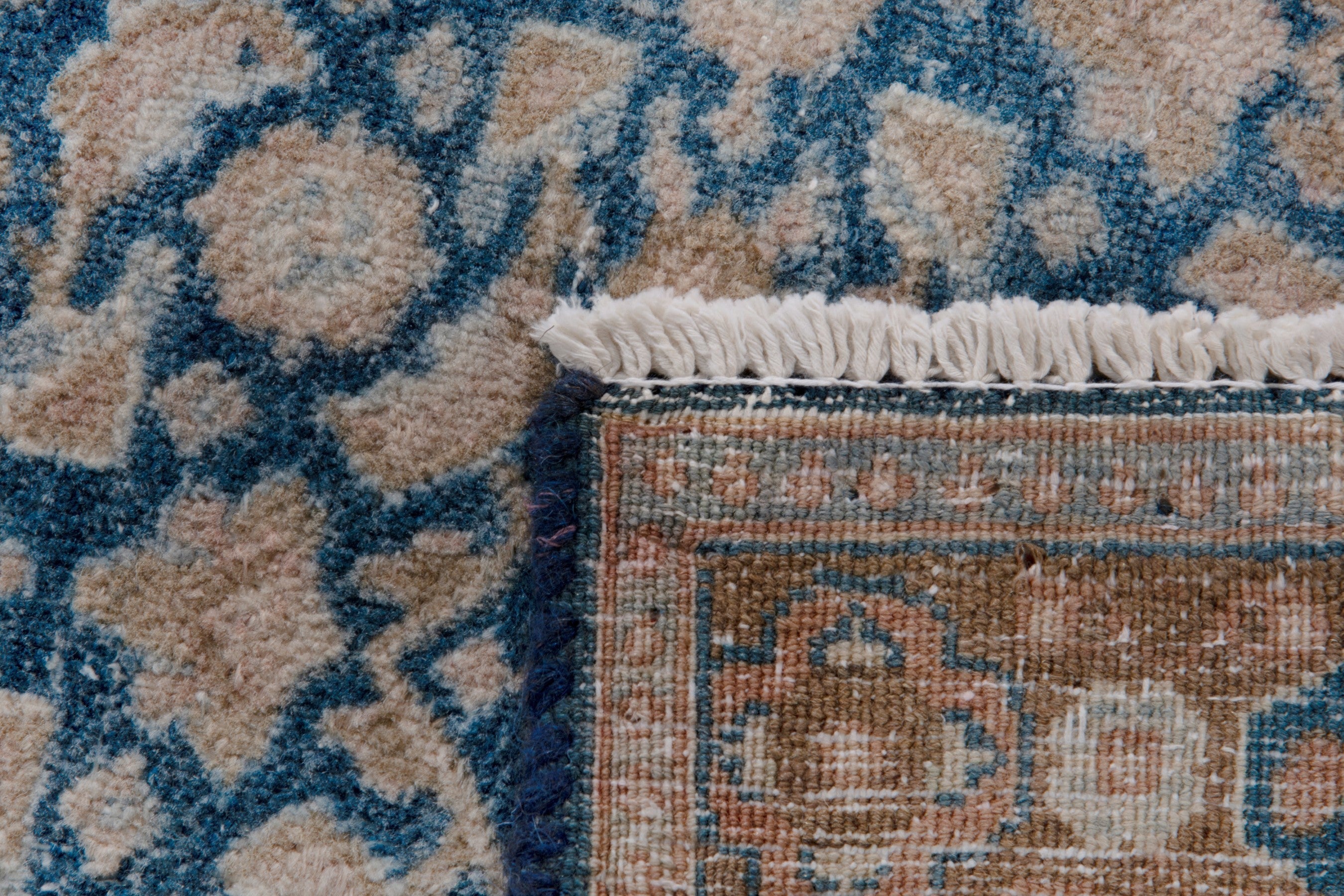 Persian Birjand area rug in cream and dark blue, view 19 of 19