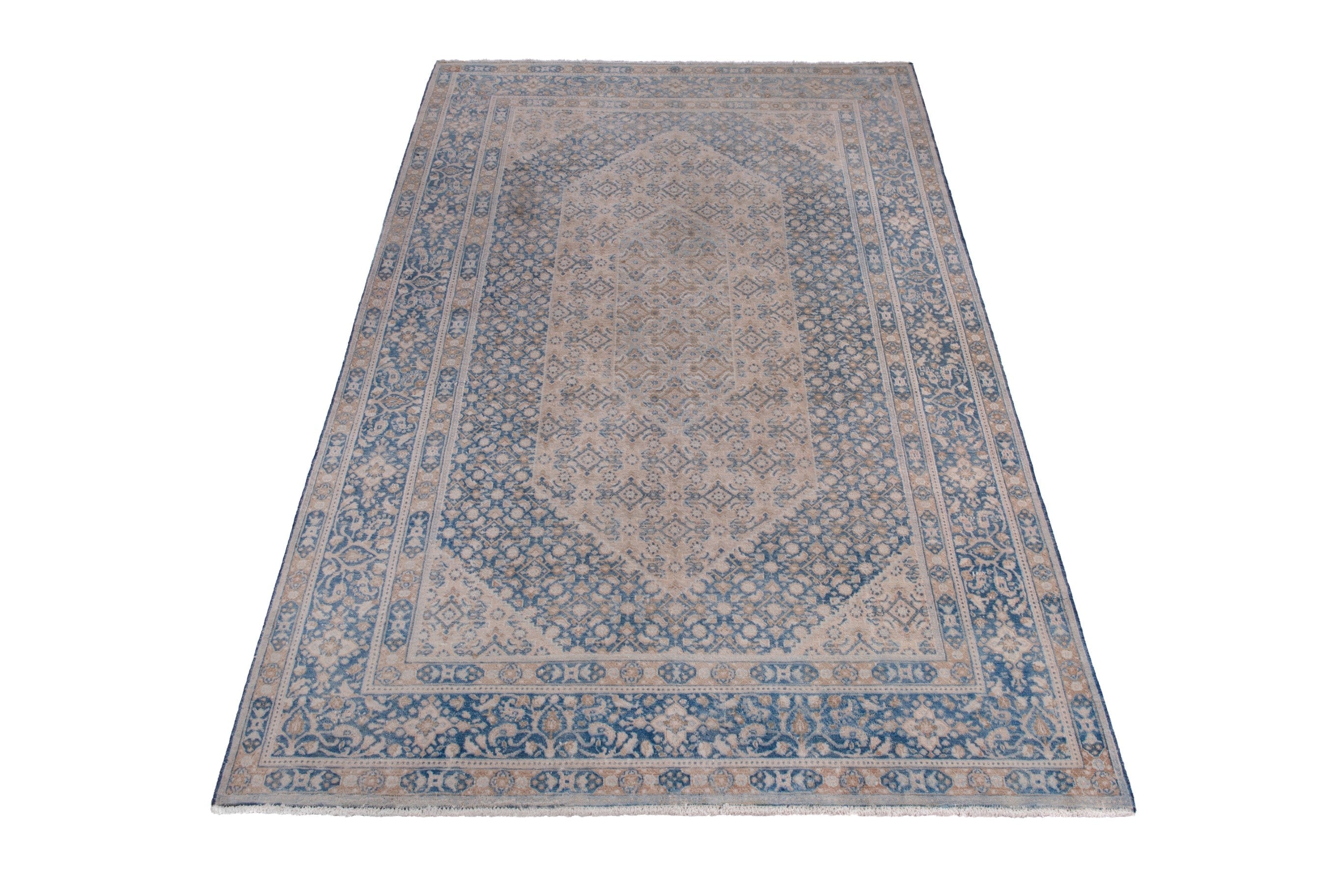 Persian Birjand area rug in cream and dark blue, view 2 of 19