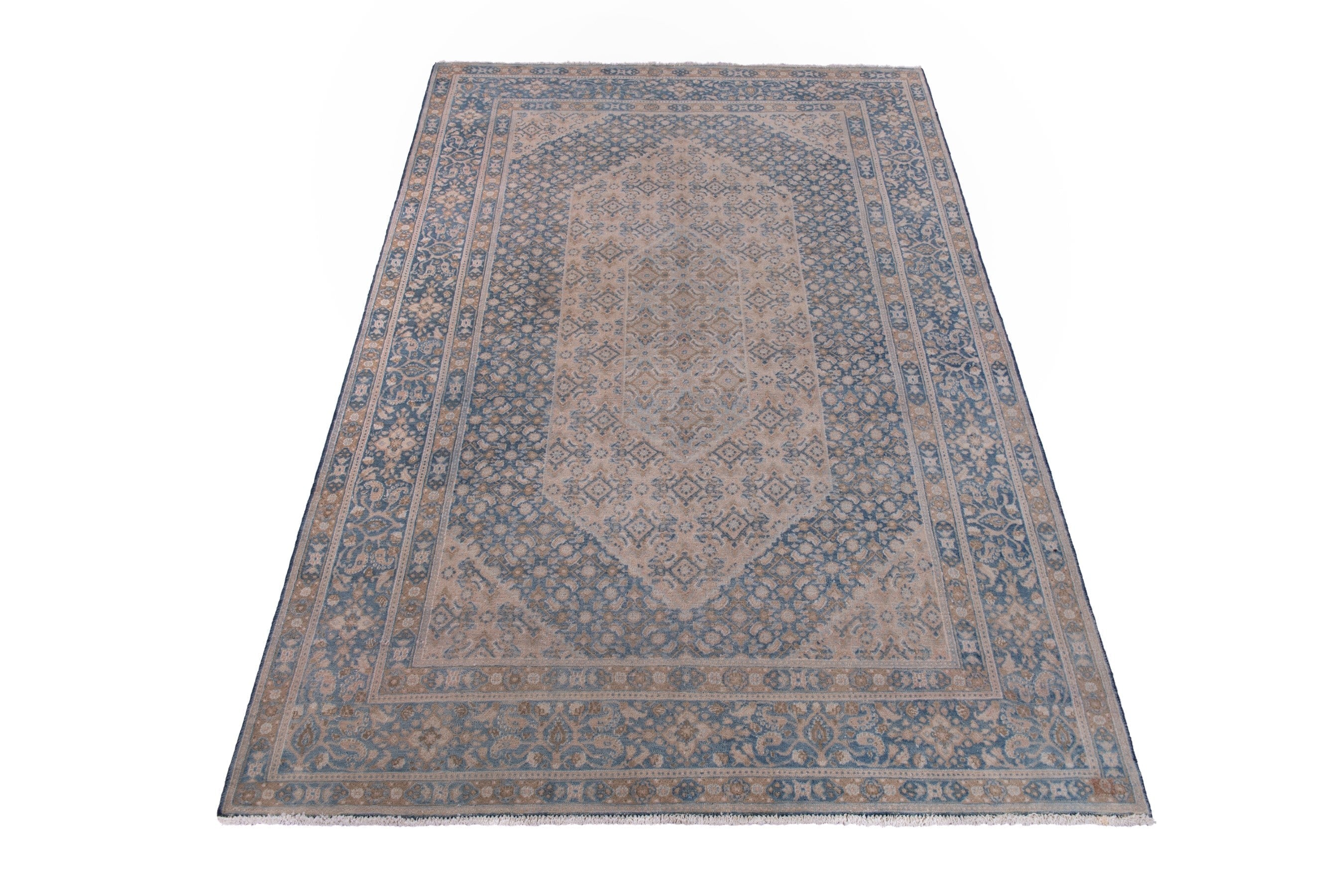Persian Birjand area rug in cream and dark blue, view 3 of 19