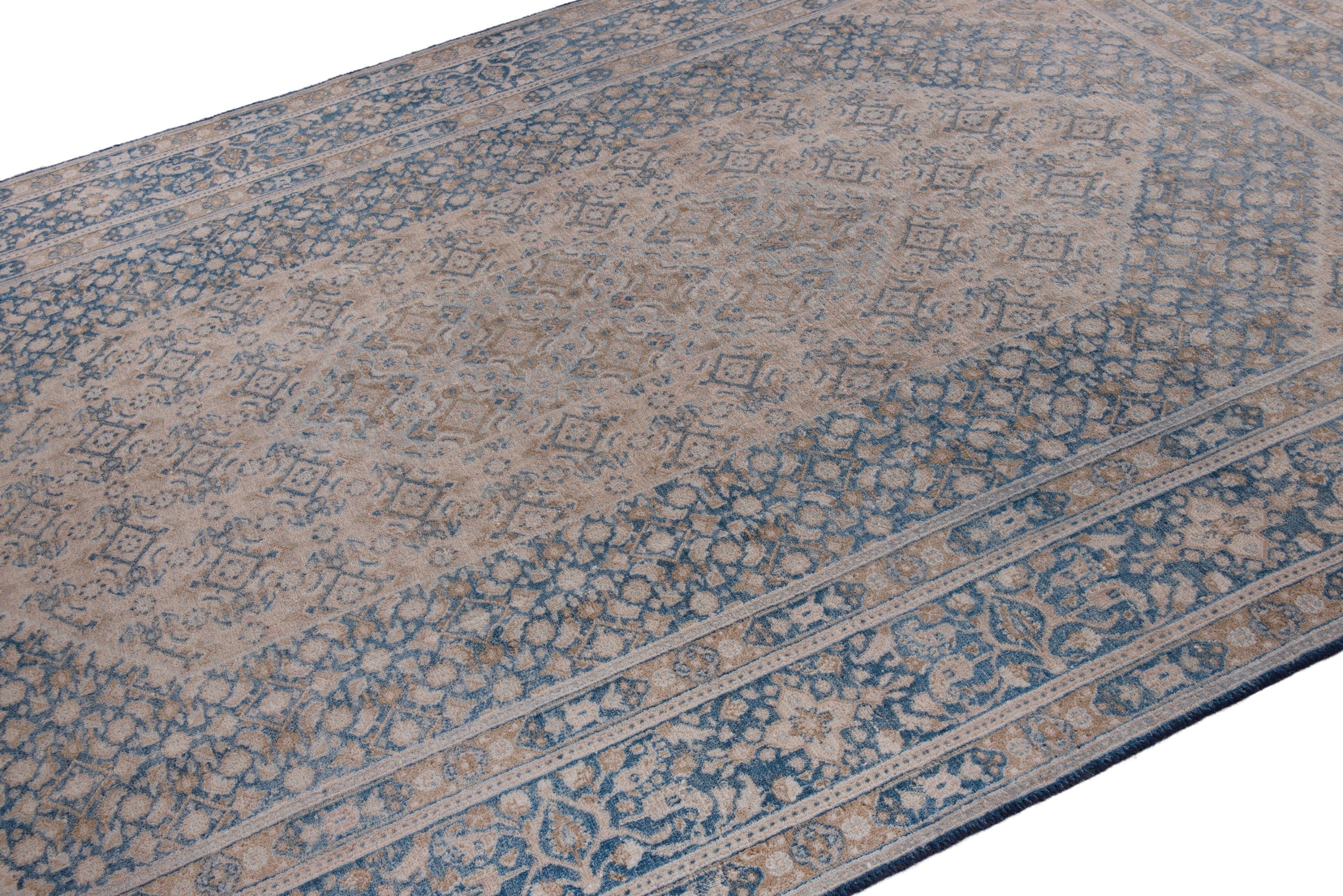 Persian Birjand area rug in cream and dark blue, view 6 of 19