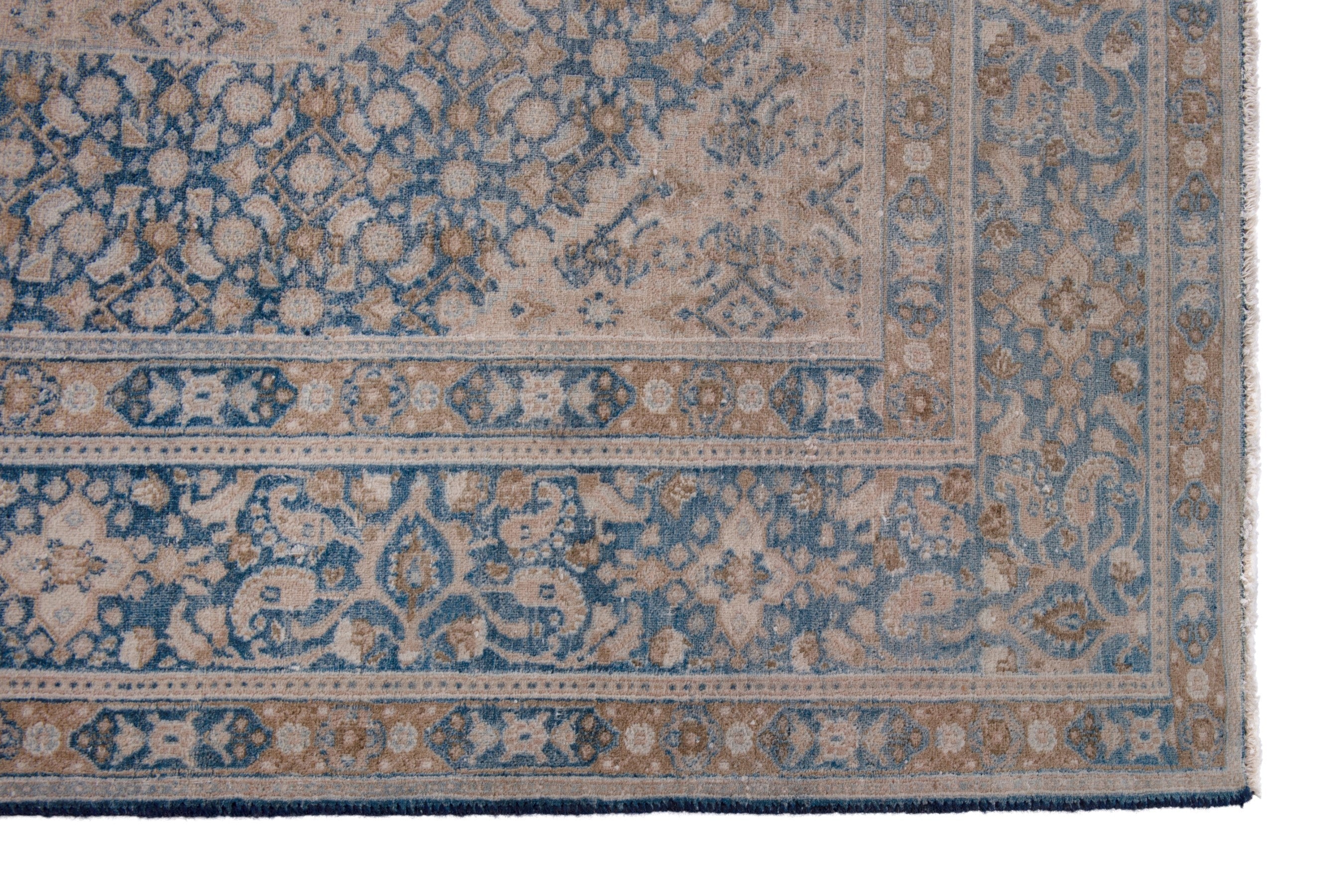 Persian Birjand area rug in cream and dark blue, view 5 of 19