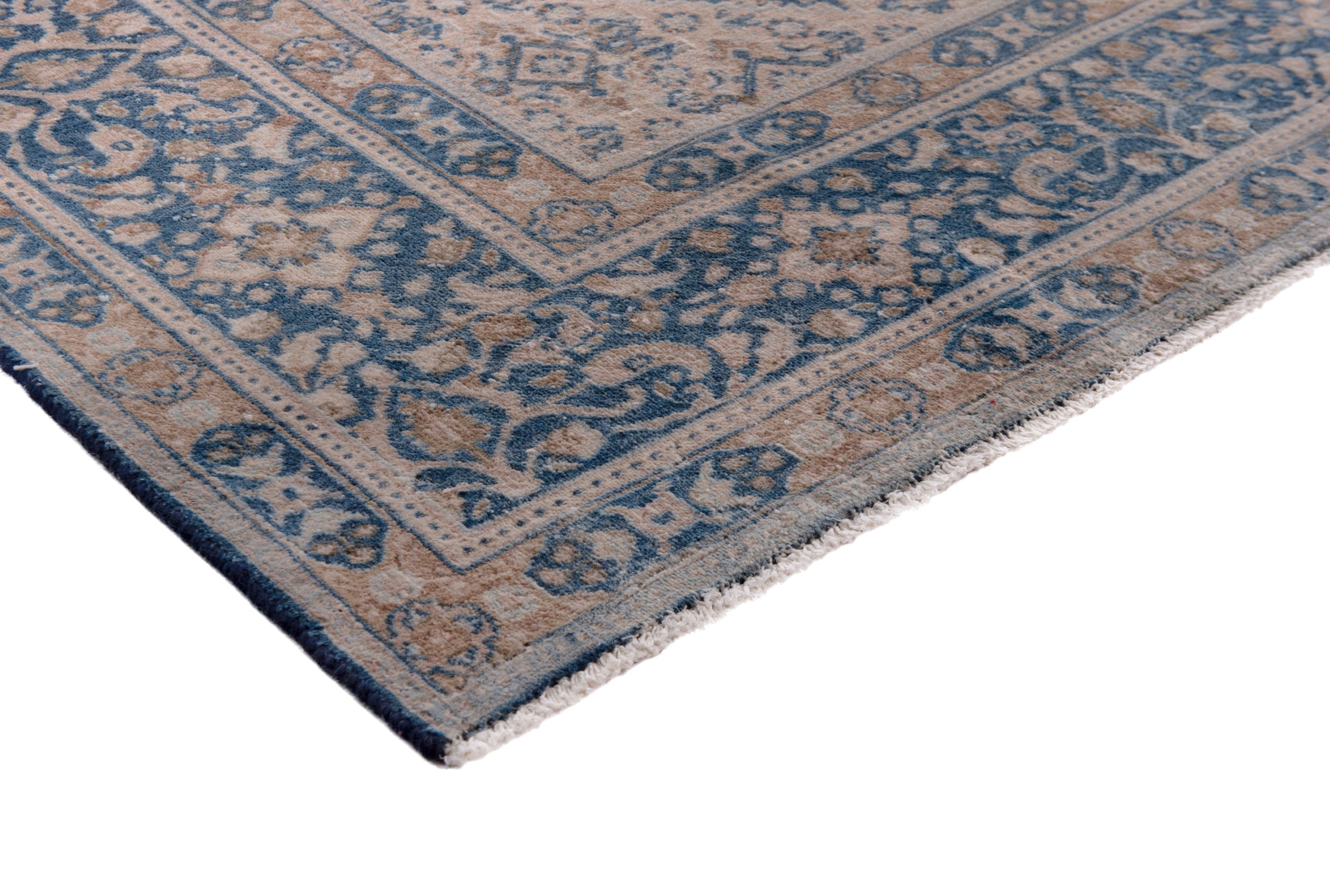 Persian Birjand area rug in cream and dark blue, view 4 of 19