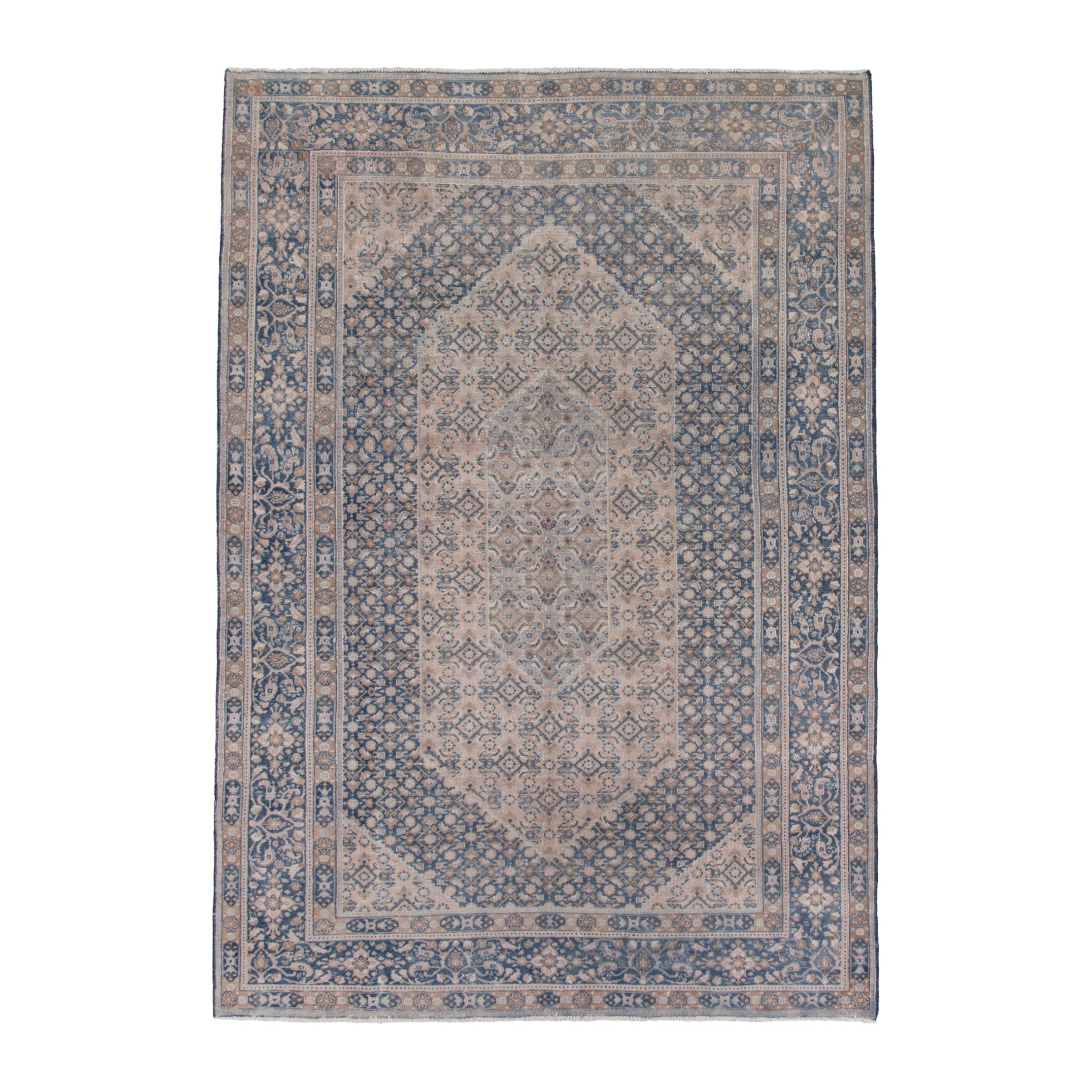 Persian Birjand area rug in cream and dark blue, 7'1" x 10'4"