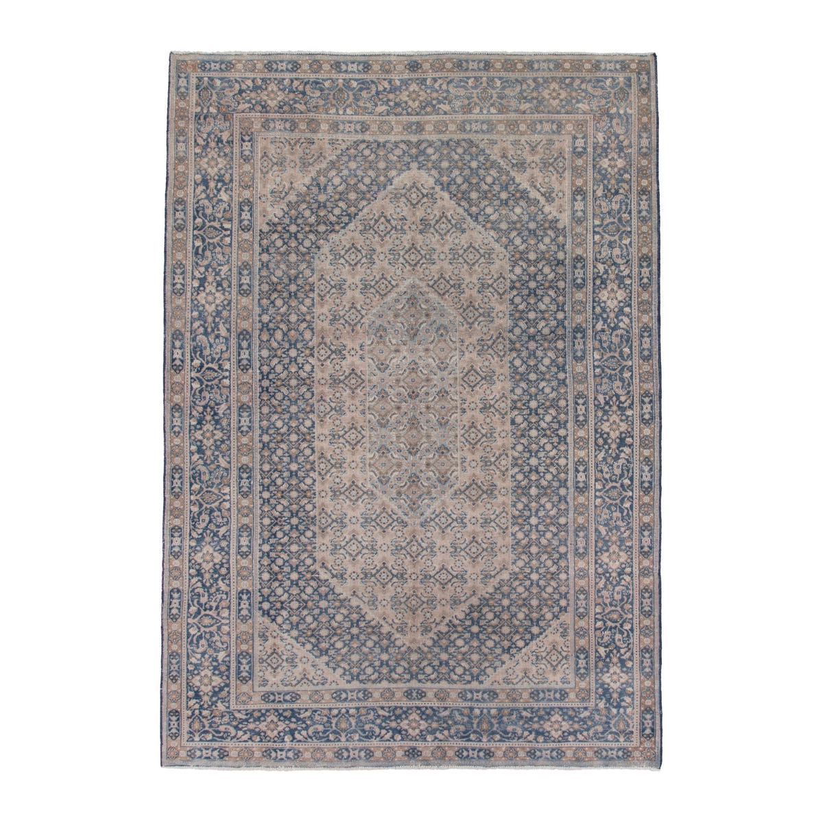 Persian Birjand area rug in cream and dark blue, 7'1" x 10'4"