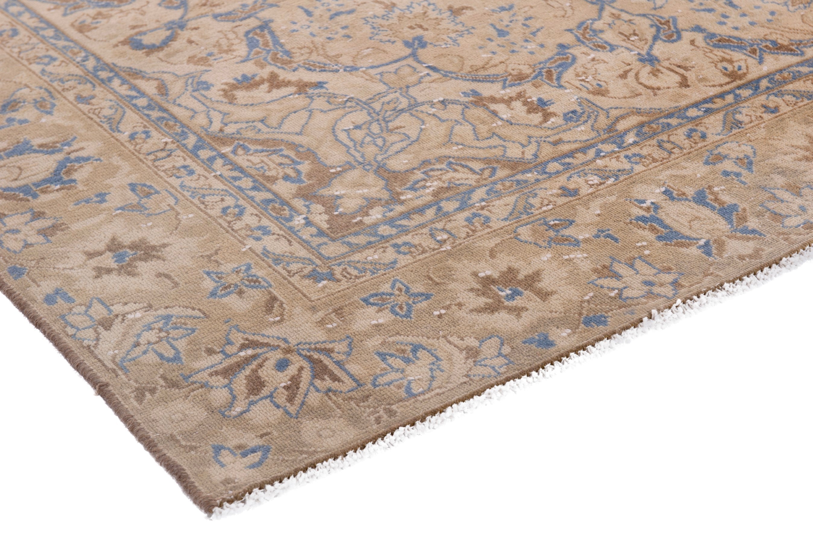 Persian Najafabad oversized rug in beige and denim, view 4 of 19