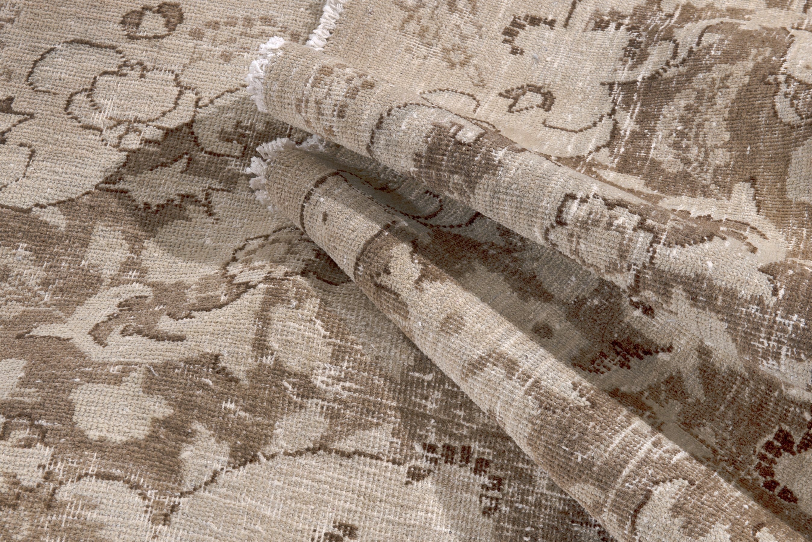 Persian Mashhad oversized rug in cream and taupe, view 17 of 18