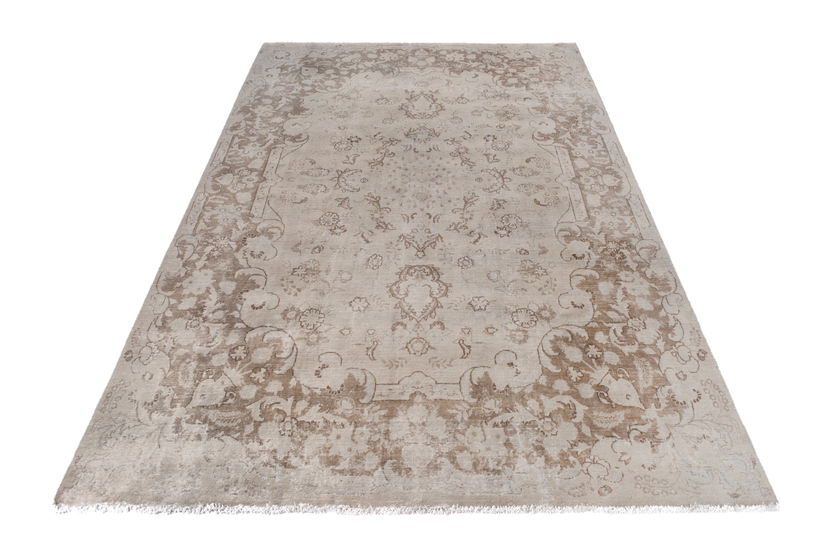 Persian Mashhad oversized rug in cream and taupe, view 2 of 18