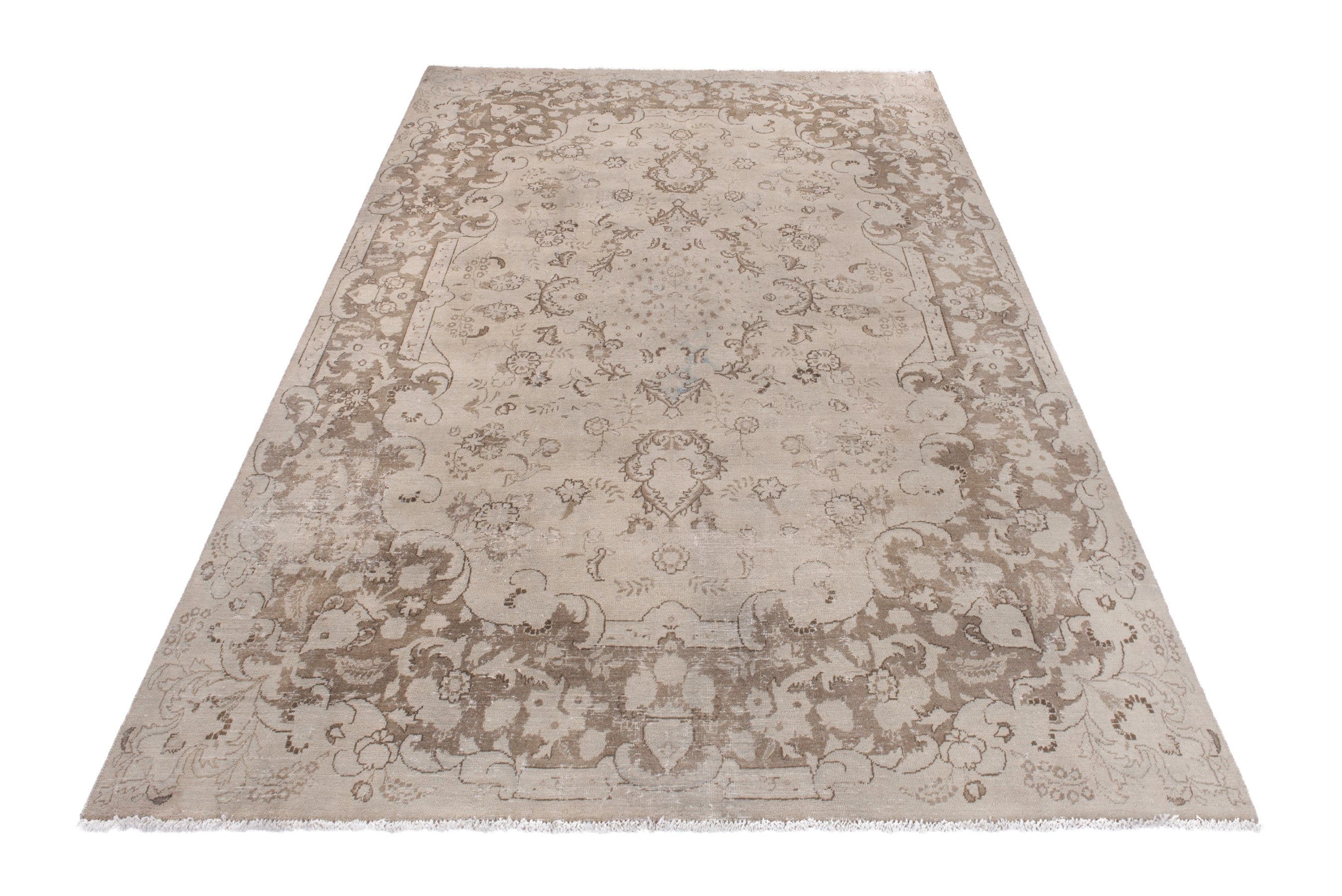 Persian Mashhad oversized rug in cream and taupe, view 3 of 18