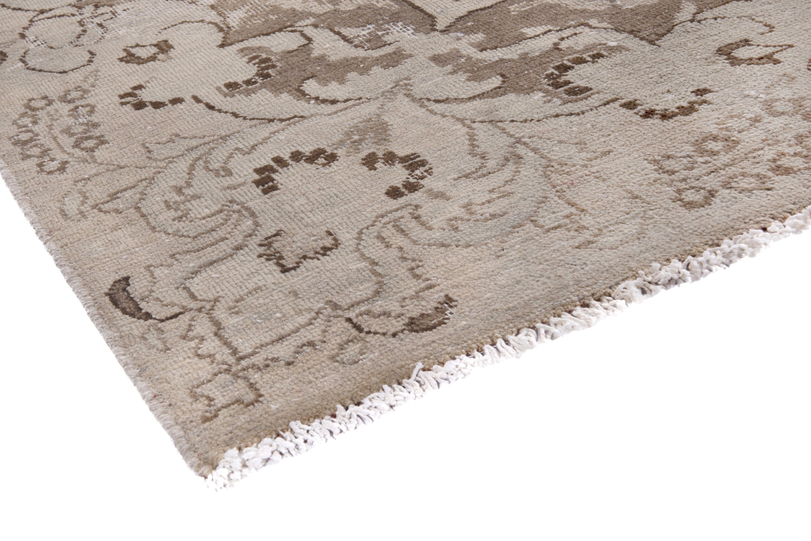 Persian Mashhad oversized rug in cream and taupe, view 4 of 18