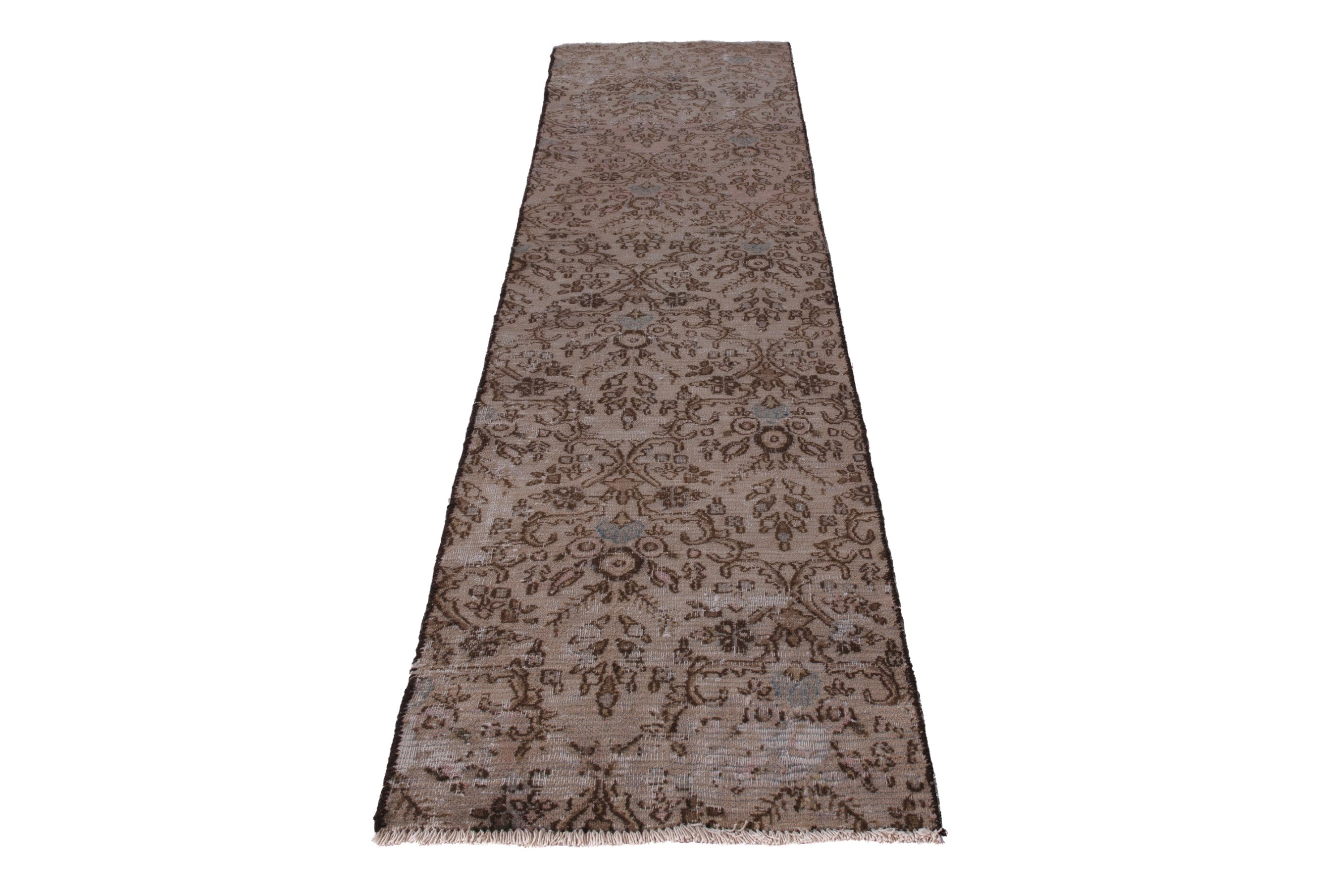 Persian Birjand runner rug in taupe and faded red, view 3 of 17