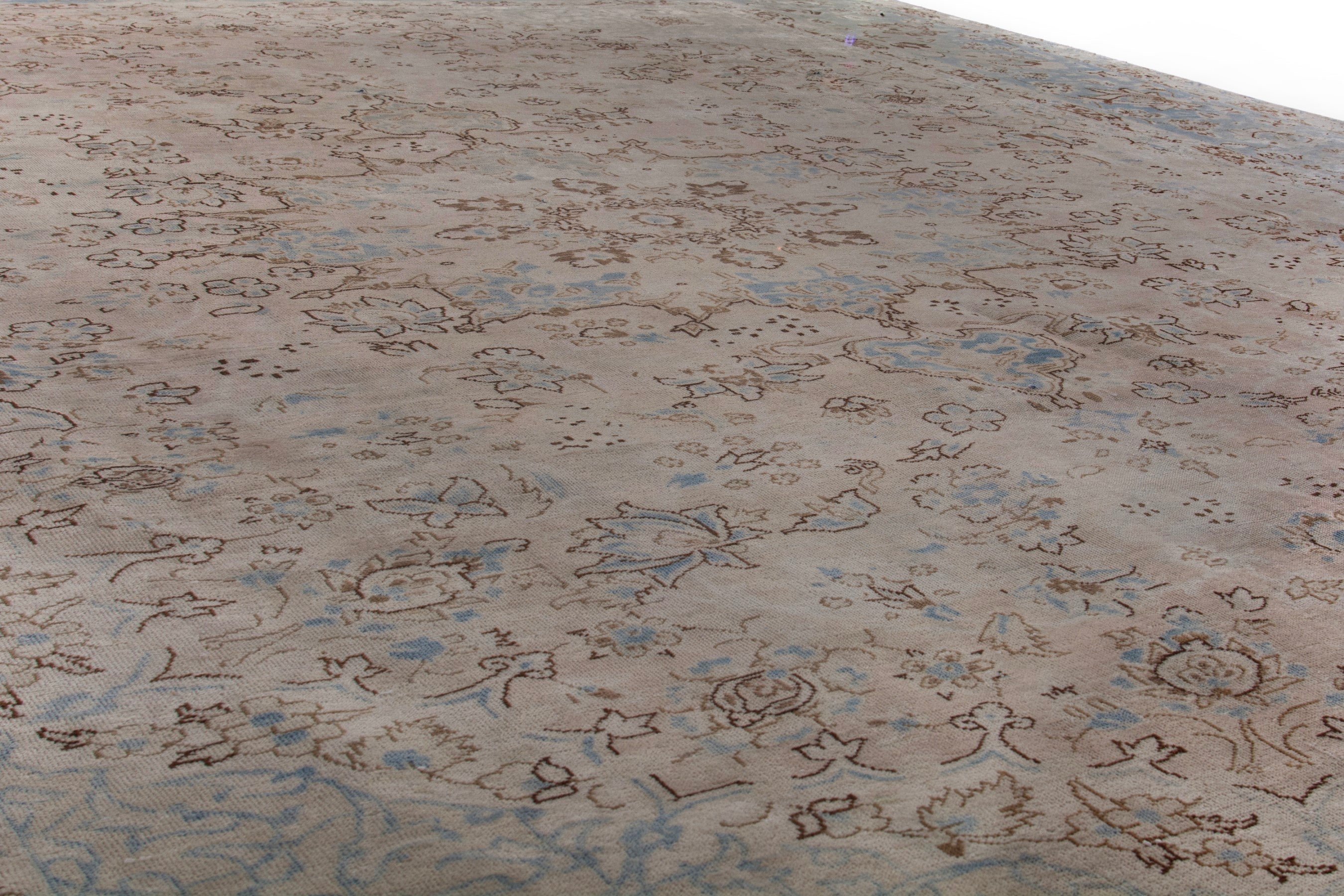 Persian Najafabad oversized rug in cream and slate blue, view 10 of 19