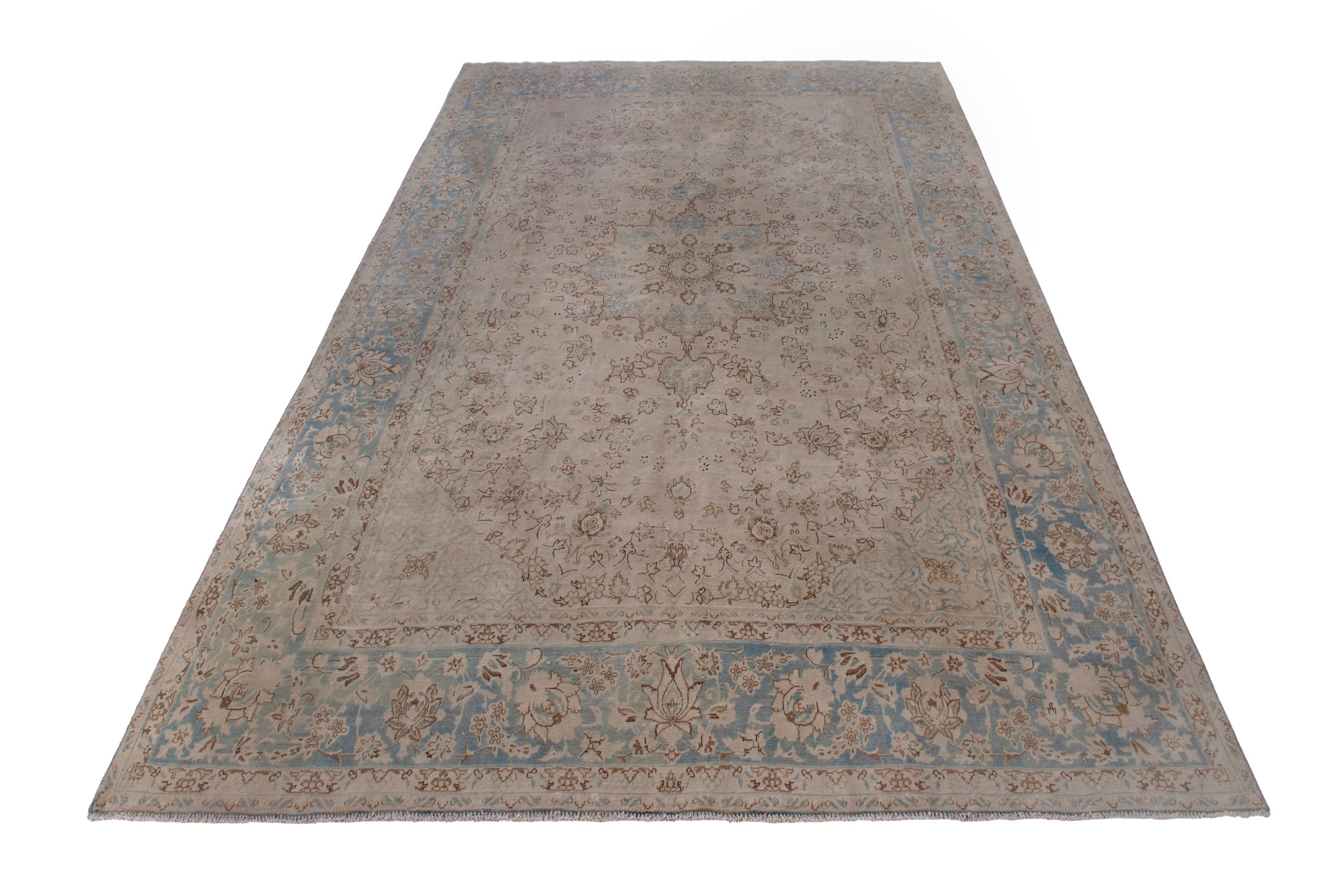 Persian Najafabad oversized rug in cream and slate blue, view 2 of 19