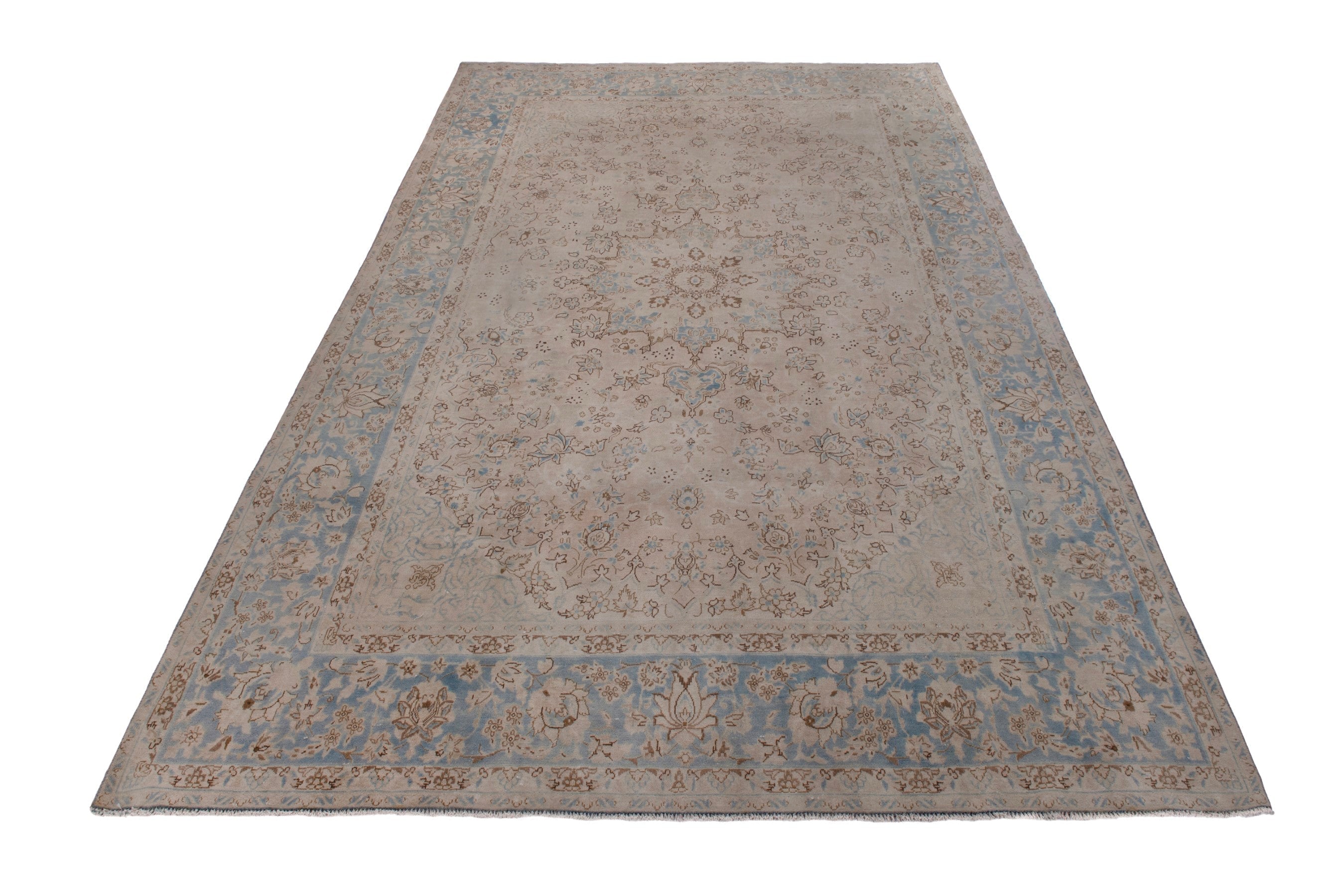 Persian Najafabad oversized rug in cream and slate blue, view 3 of 19