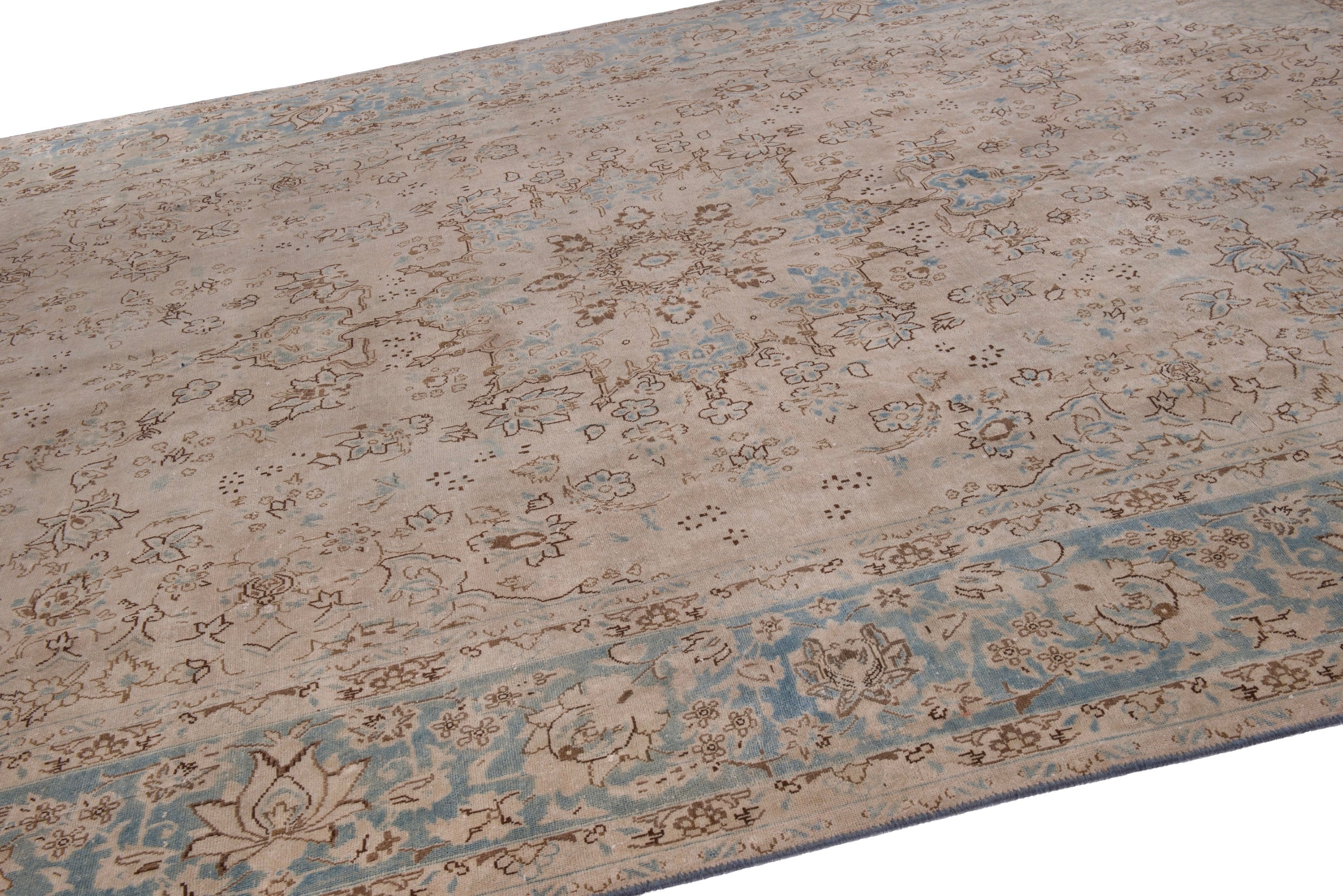 Persian Najafabad oversized rug in cream and slate blue, view 6 of 19