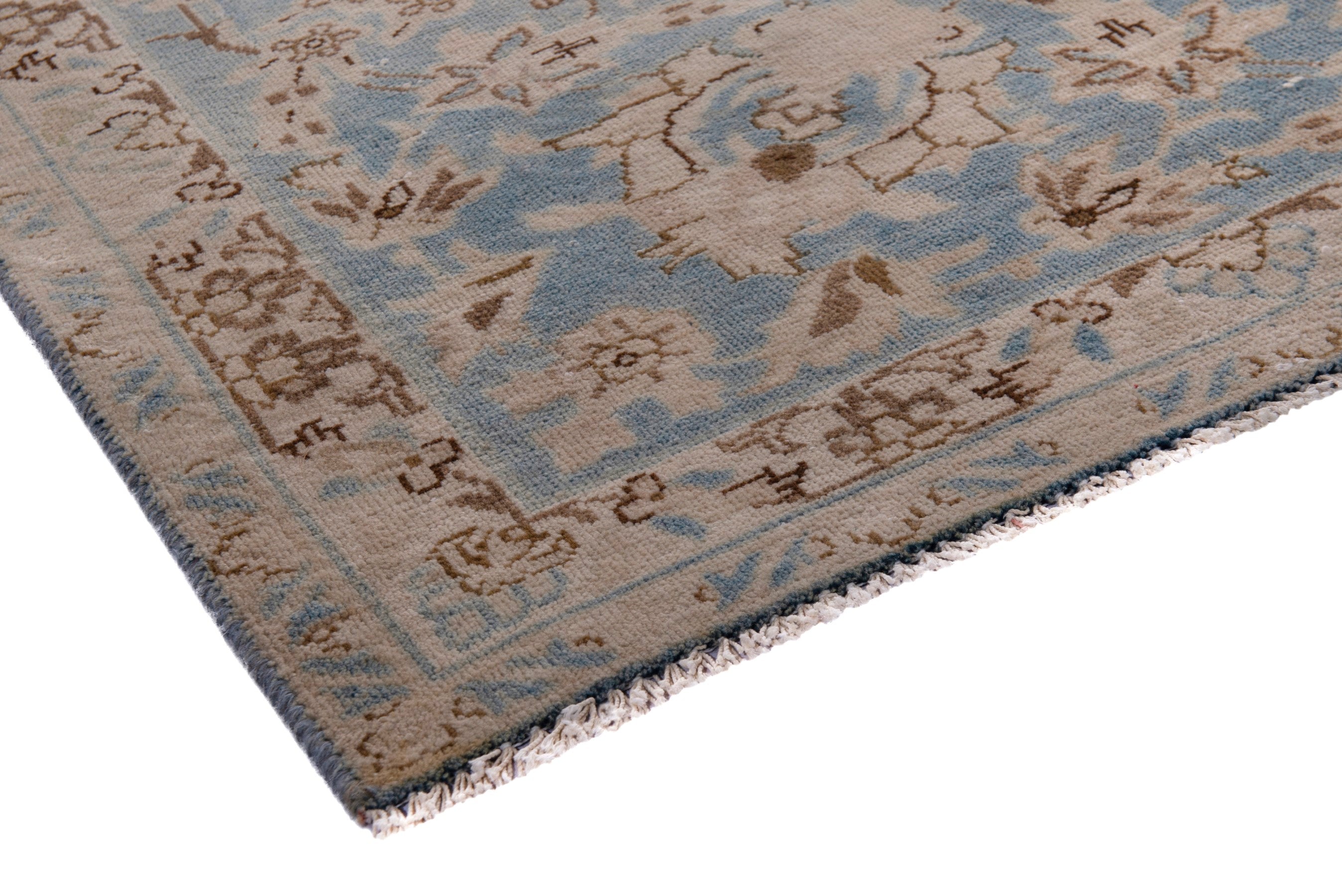 Persian Najafabad oversized rug in cream and slate blue, view 4 of 19