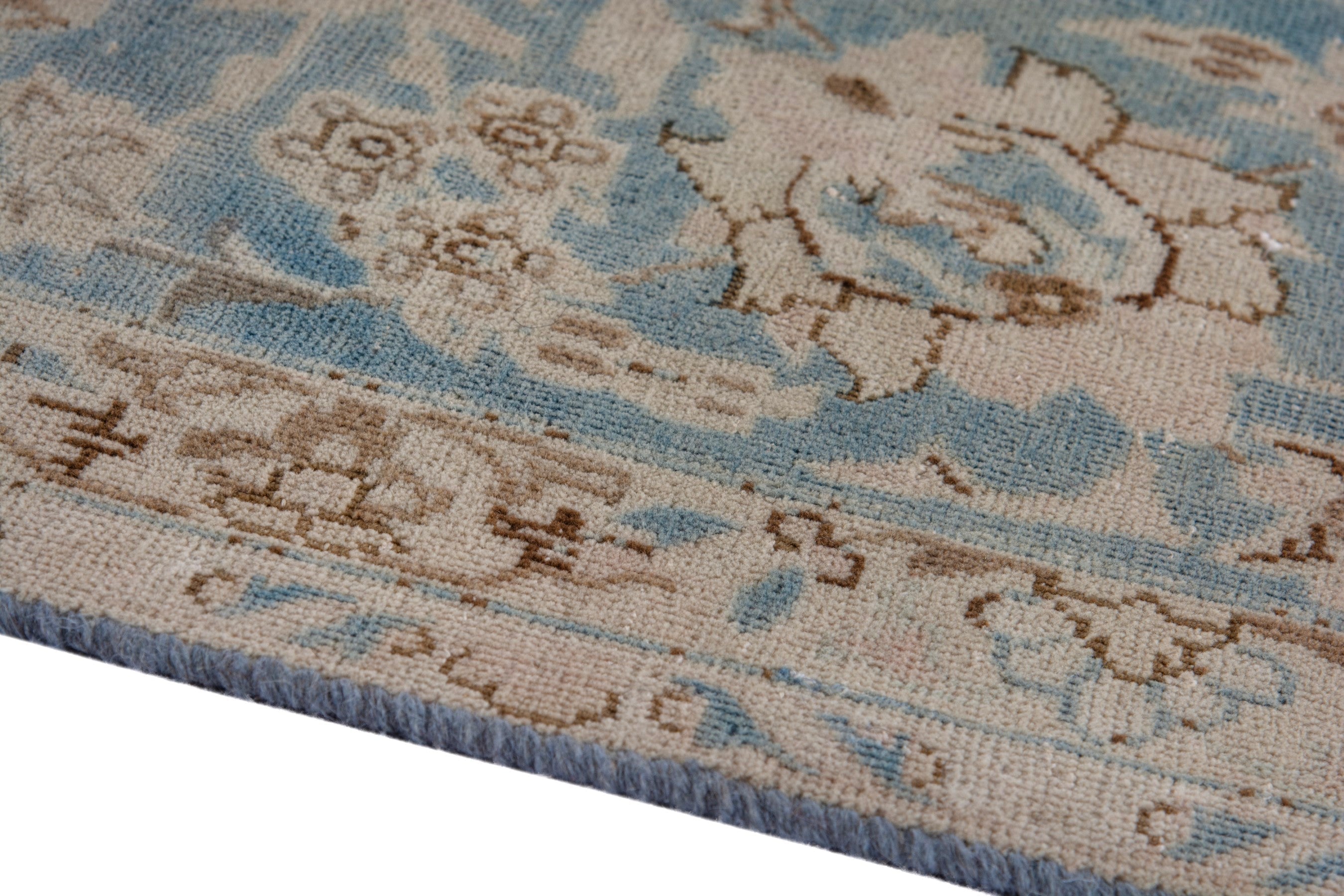 Persian Najafabad oversized rug in cream and slate blue, view 8 of 19