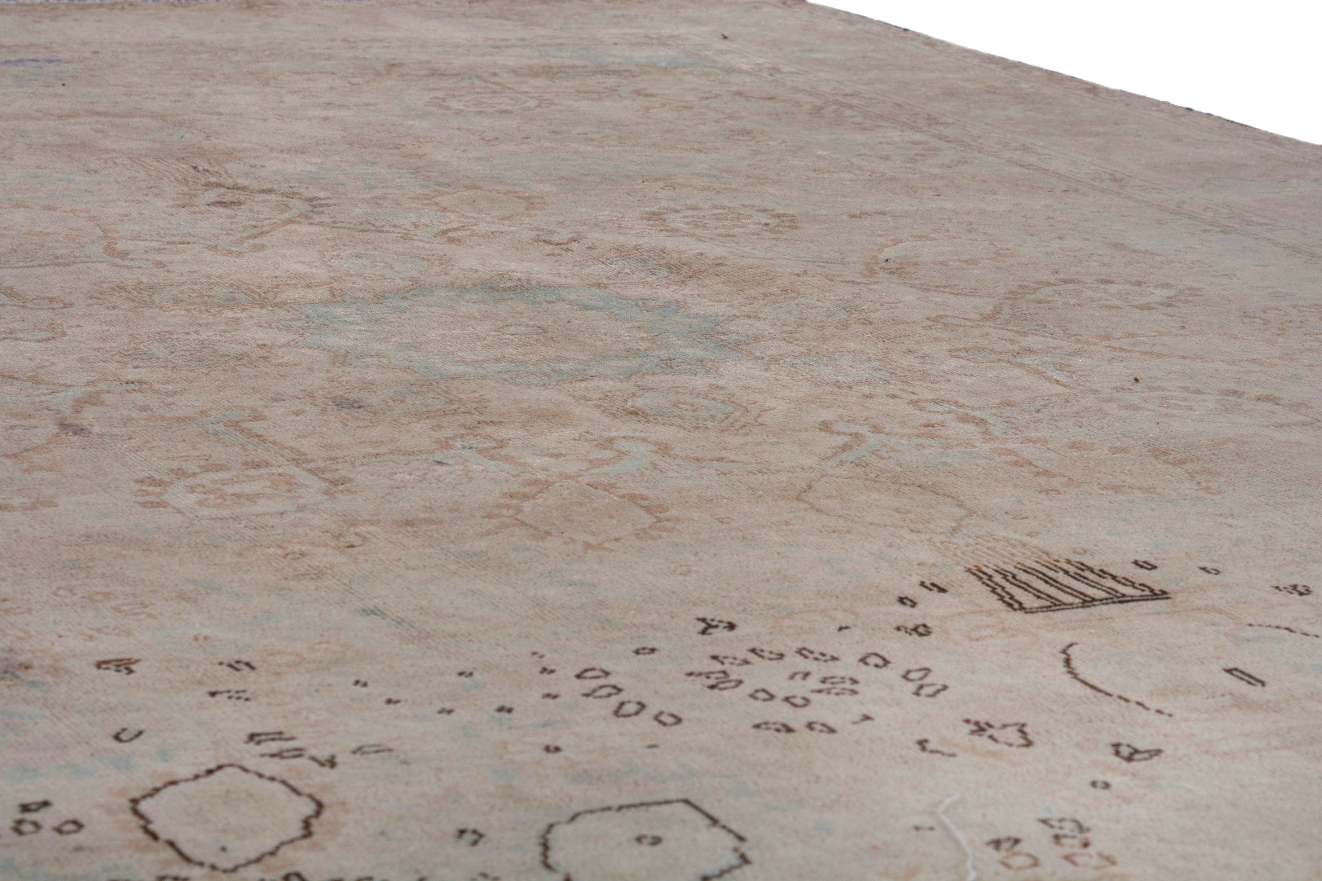 Persian Tabriz area rug in dusty rose and greige, view 10 of 20
