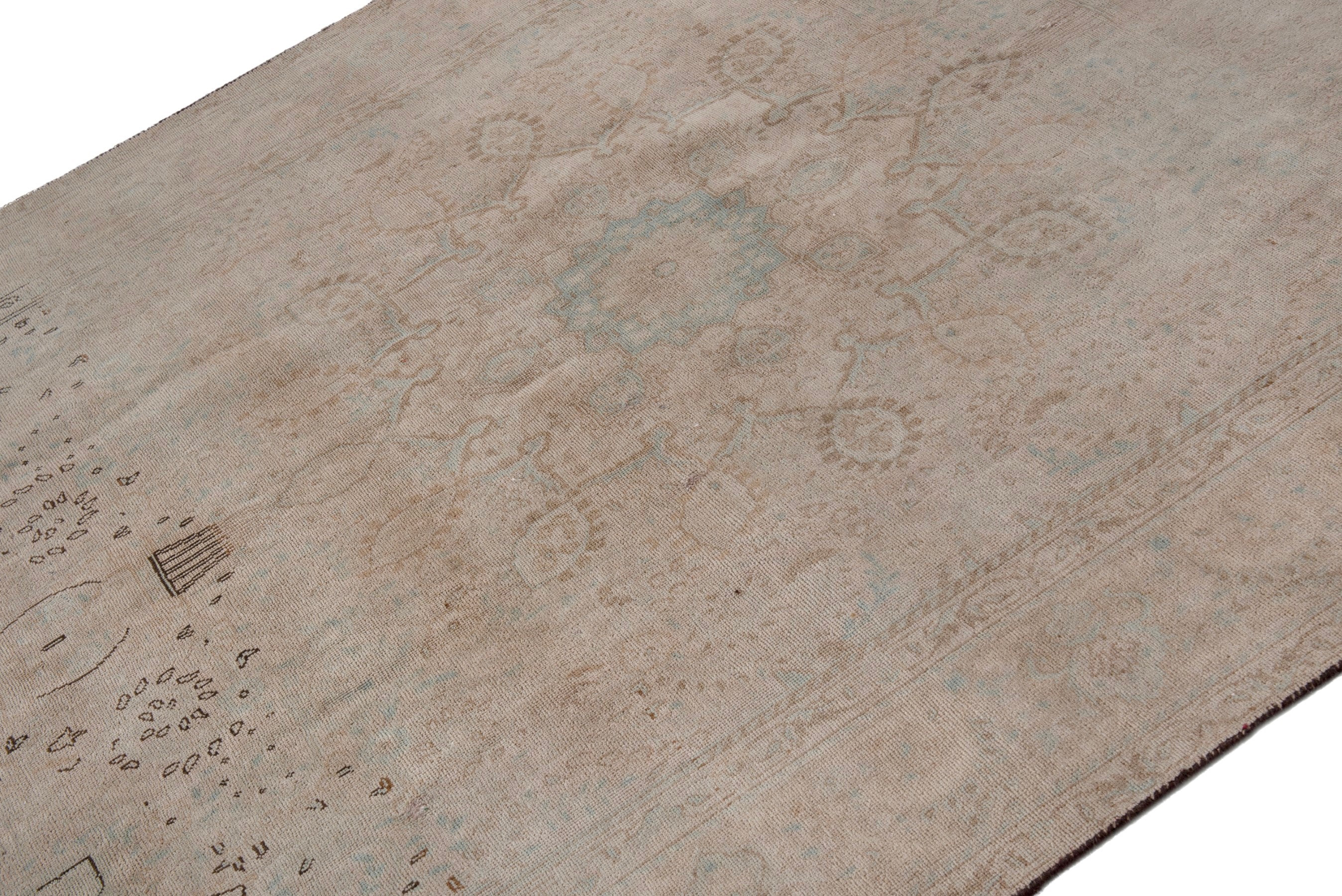 Persian Tabriz area rug in dusty rose and greige, view 6 of 20