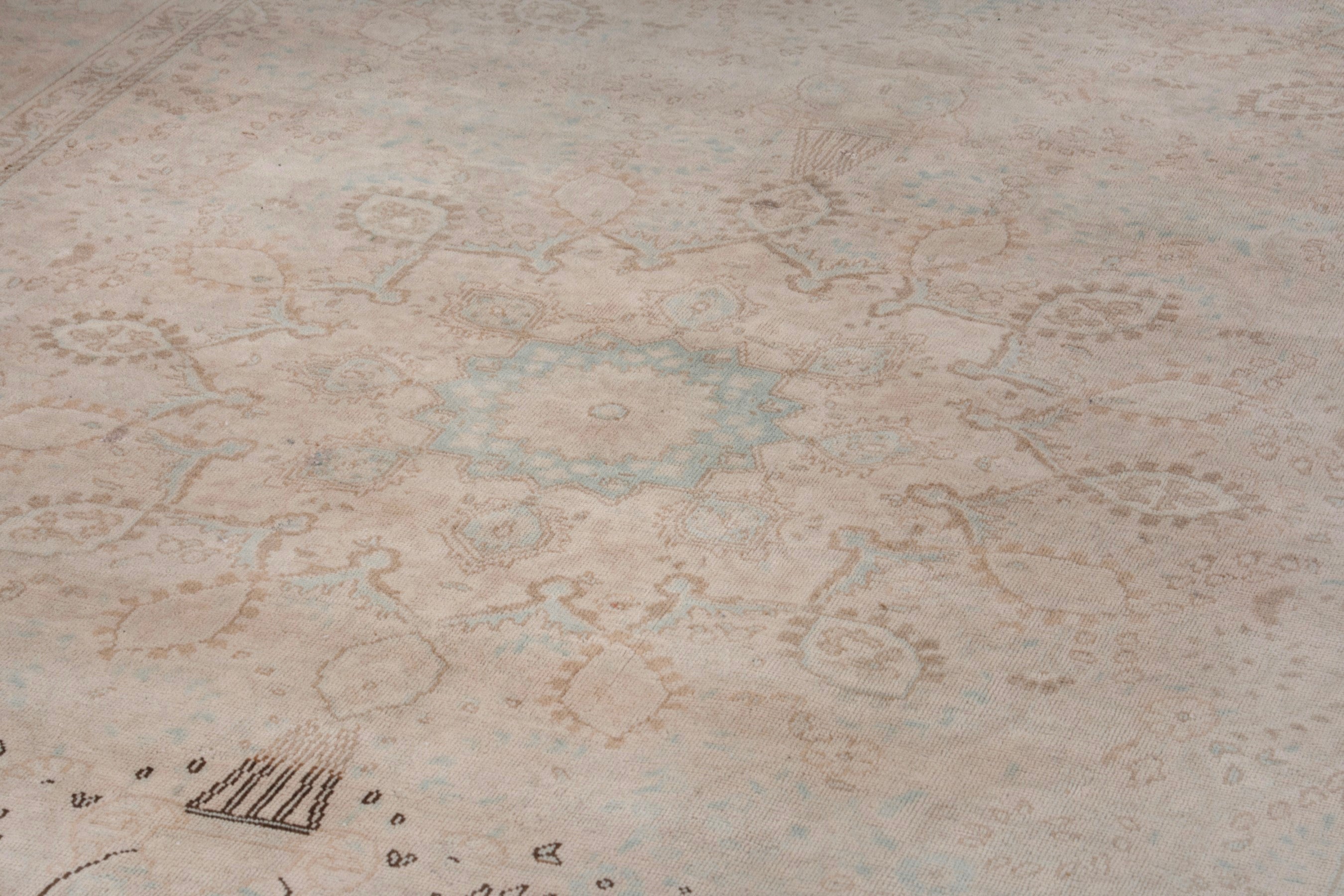 Persian Tabriz area rug in dusty rose and greige, view 9 of 20