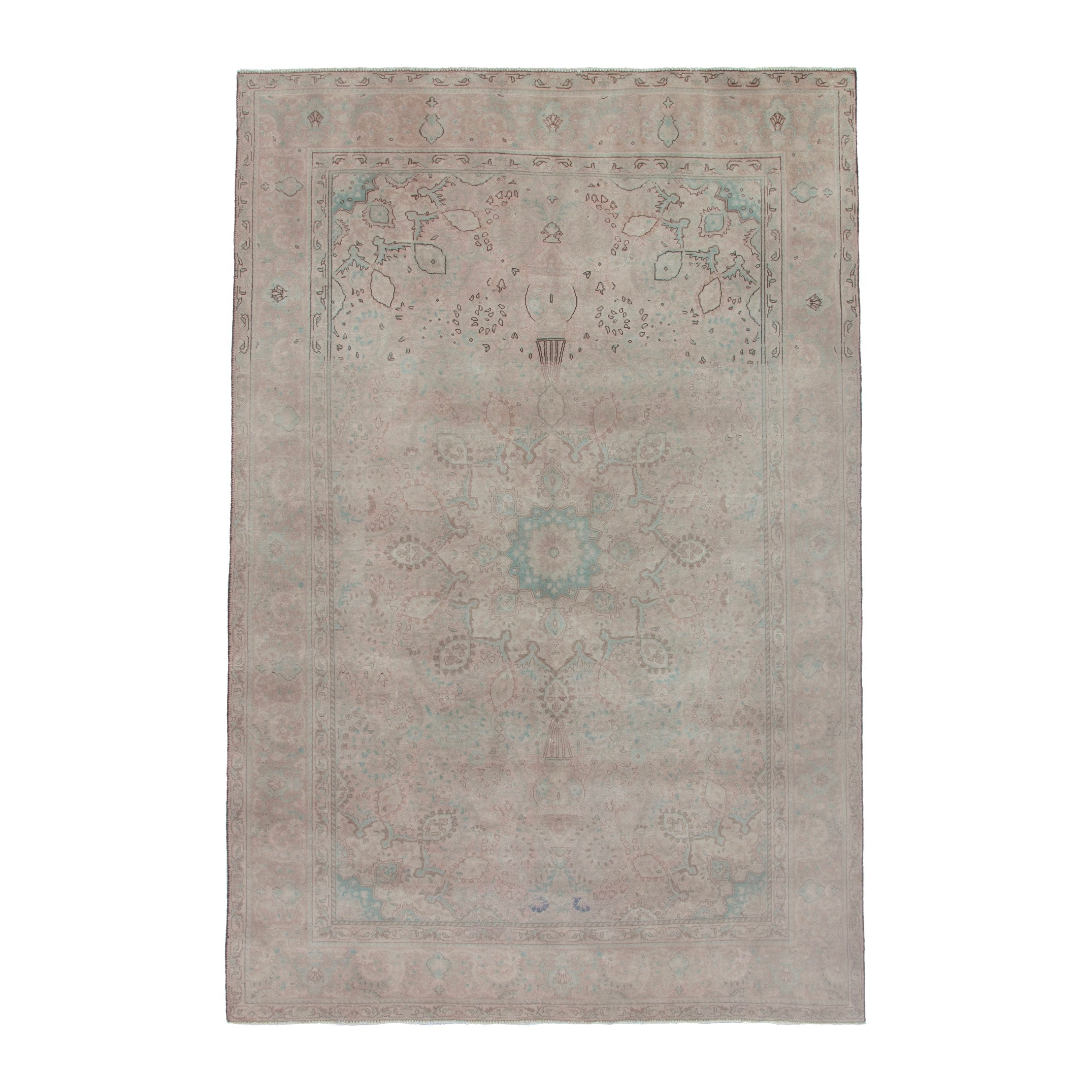 Persian Tabriz area rug in dusty rose and greige, 6'4" x 9'7"