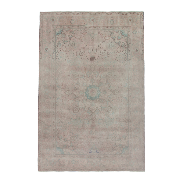 Persian Tabriz area rug in dusty rose and greige, 6'4" x 9'7"