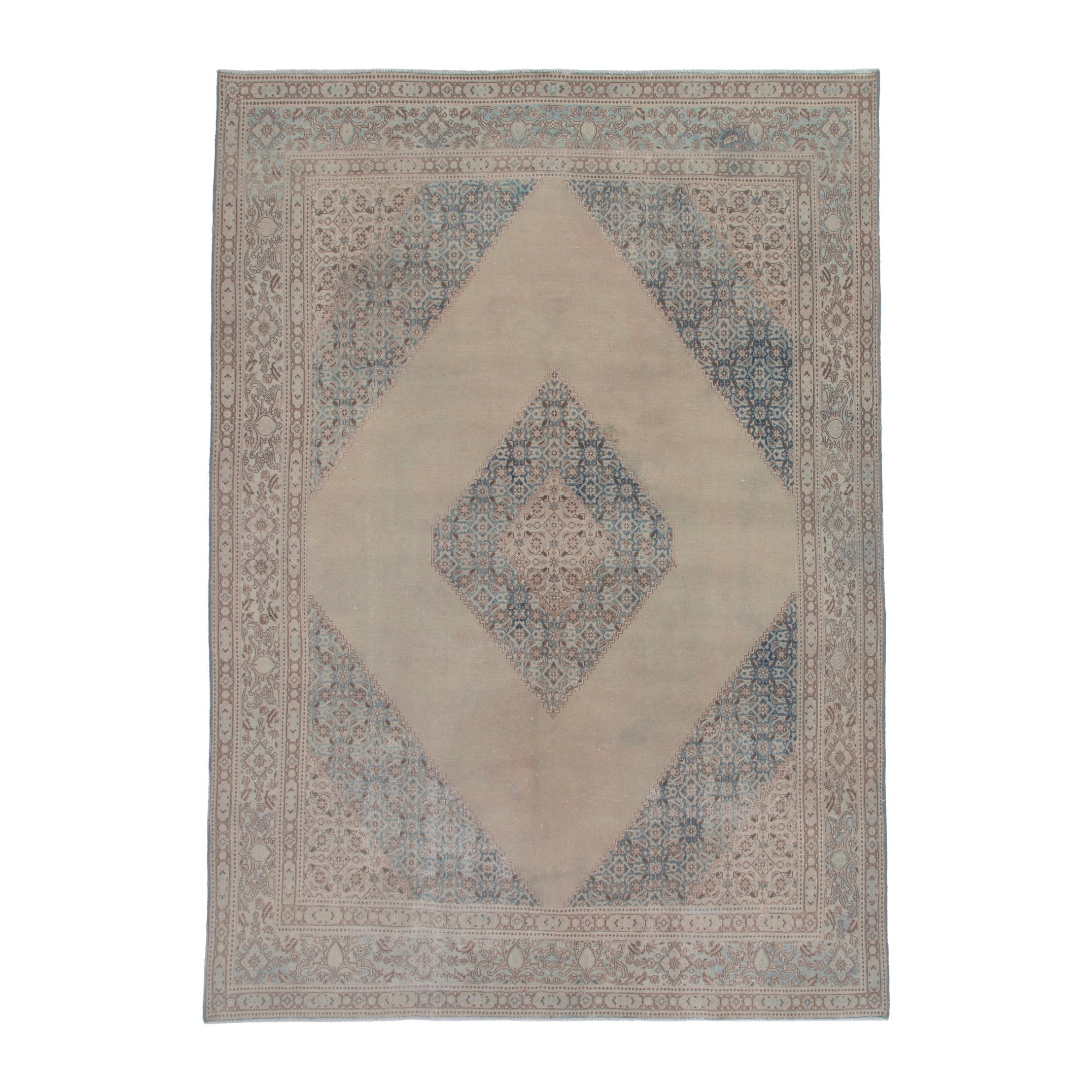Persian Birjand area rug in cream and sage, 7'1" x 10'4"