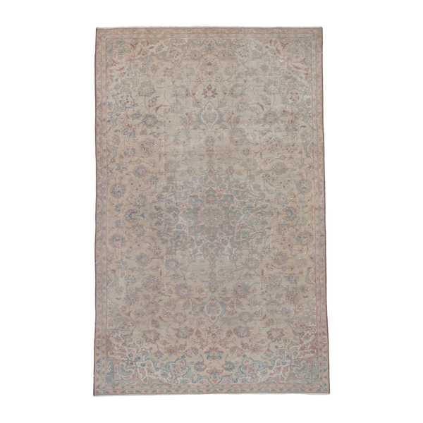 Persian Najafabad area rug in beige and muted pink, 6'1" x 9'10"