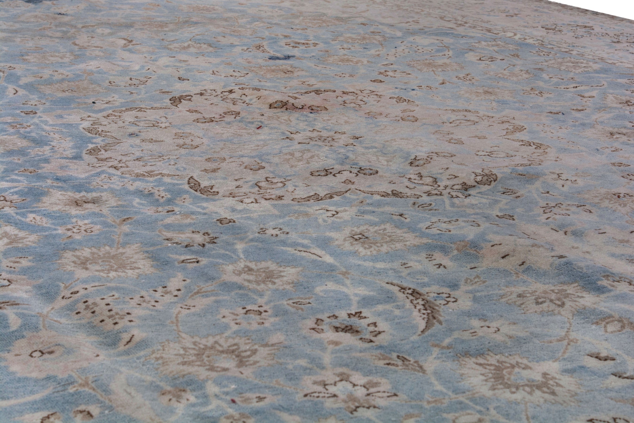 Persian Najafabad oversized rug in cream and denim, view 10 of 20
