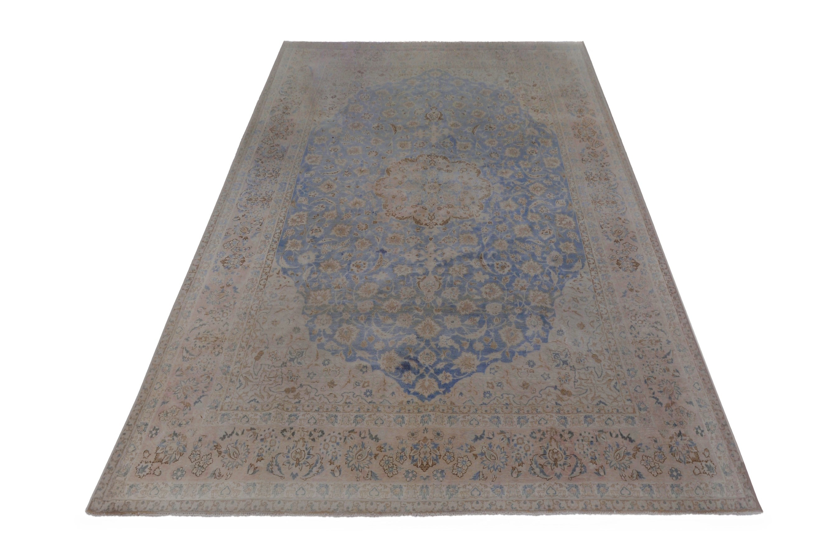 Persian Najafabad oversized rug in cream and denim, view 2 of 20