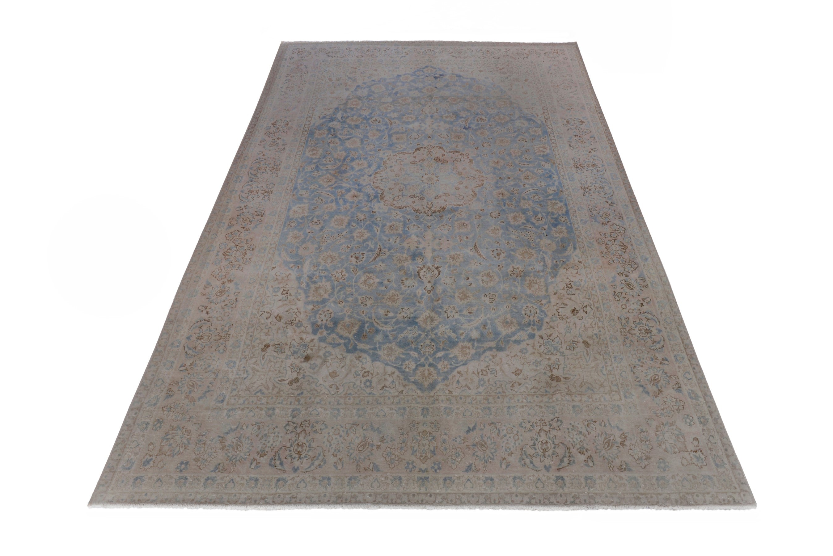 Persian Najafabad oversized rug in cream and denim, view 3 of 20