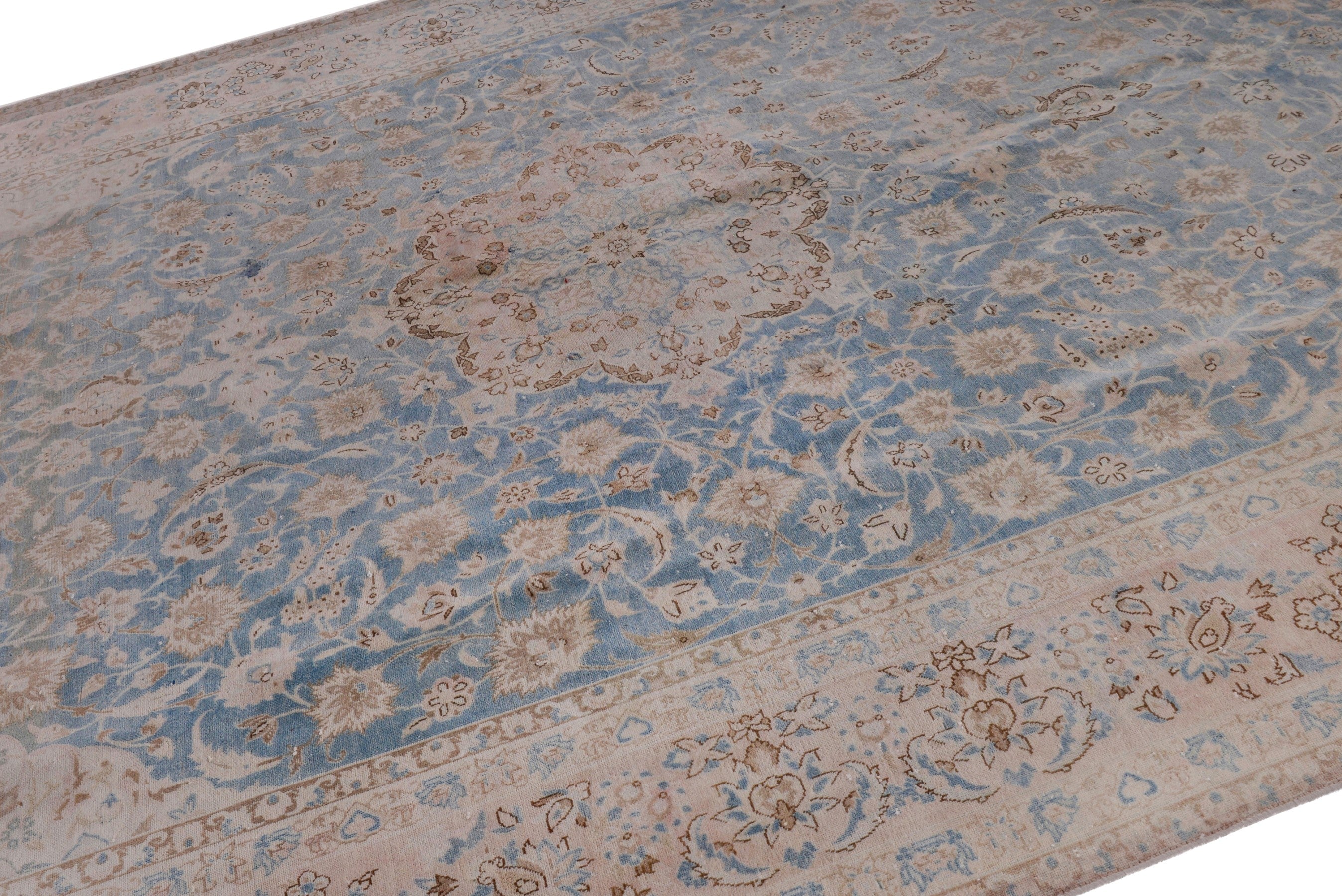 Persian Najafabad oversized rug in cream and denim, view 6 of 20