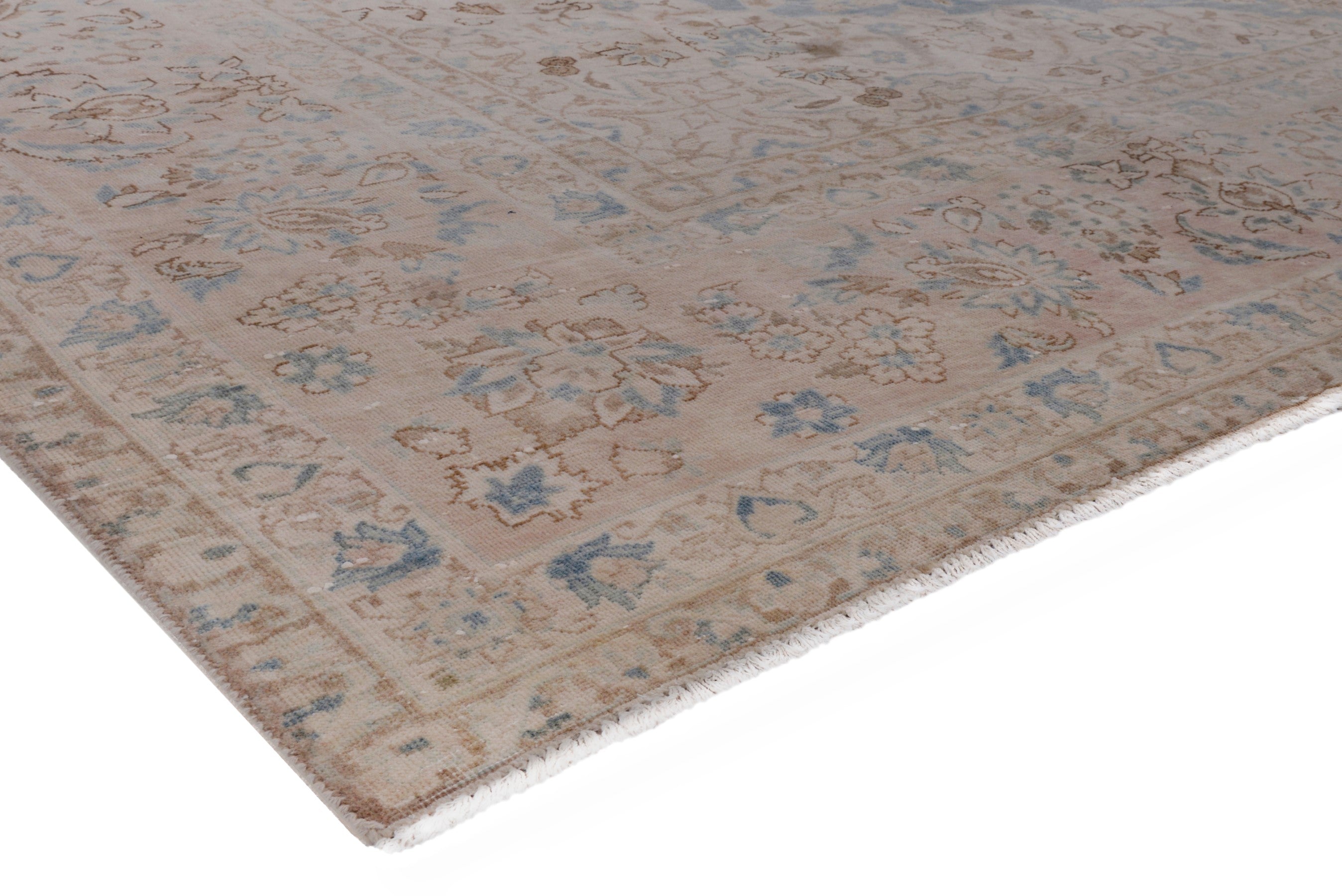 Persian Najafabad oversized rug in cream and denim, view 4 of 20