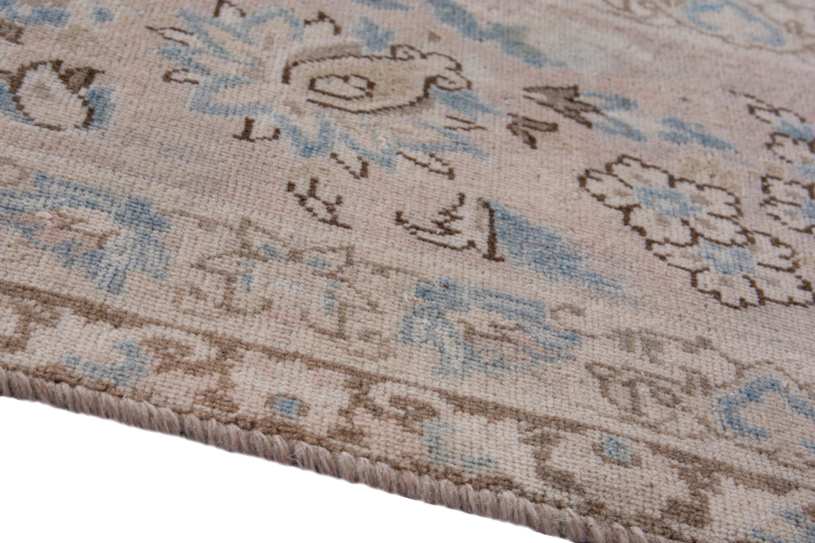 Persian Najafabad oversized rug in cream and denim, view 8 of 20