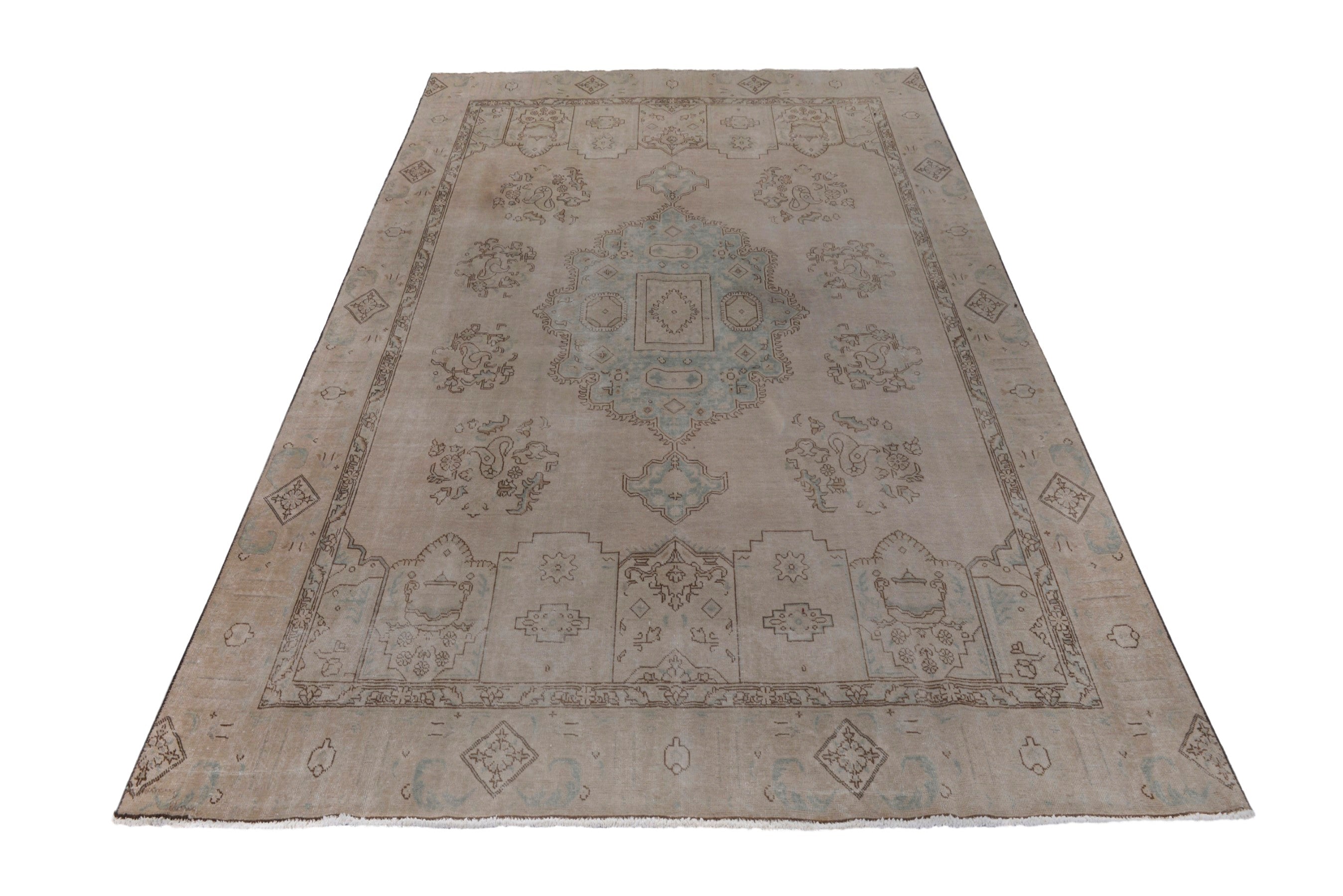 Persian Tabriz oversized rug in taupe and muted pink, view 2 of 18