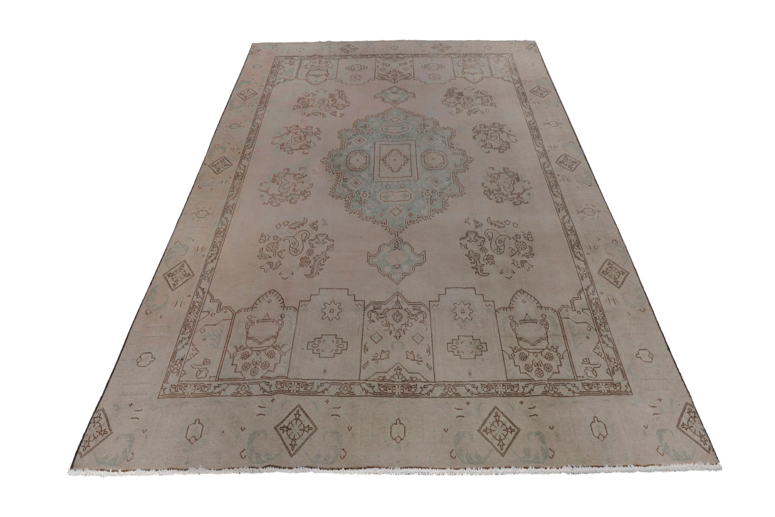 Persian Tabriz oversized rug in taupe and muted pink, view 3 of 18