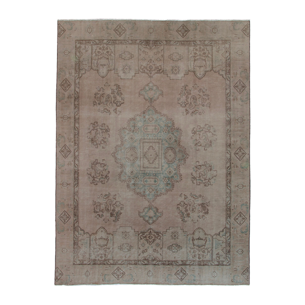 Persian Tabriz oversized rug in taupe and muted pink, 8'10" x 12'11"