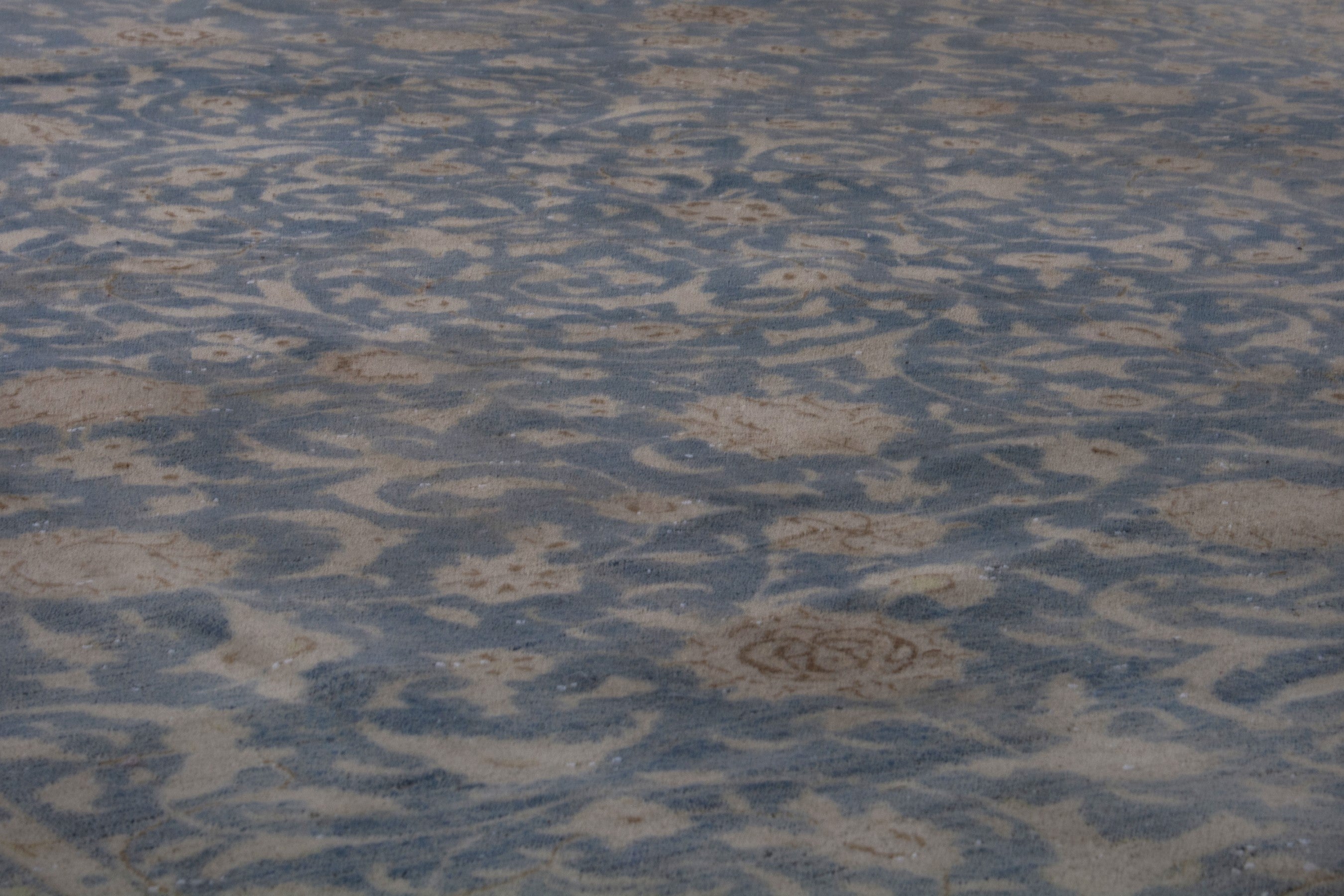 Persian Kashan oversized rug in denim and greige, view 10 of 17