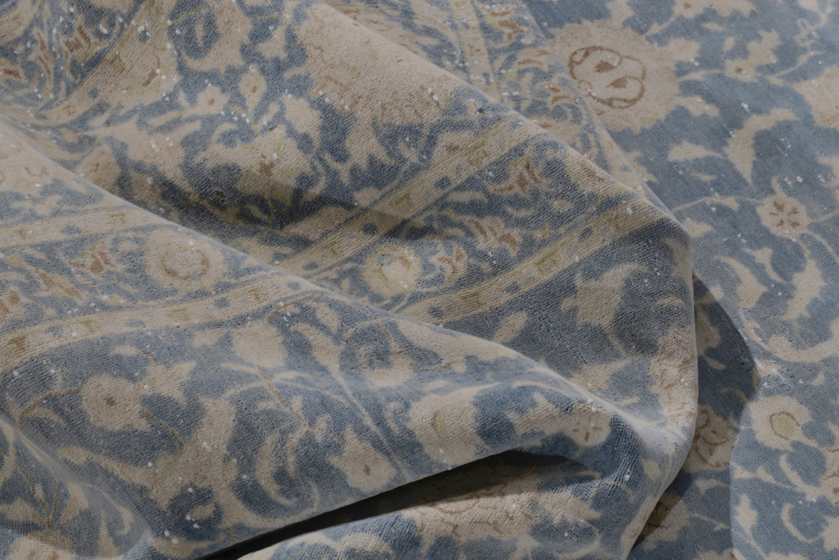 Persian Kashan oversized rug in denim and greige, view 15 of 17