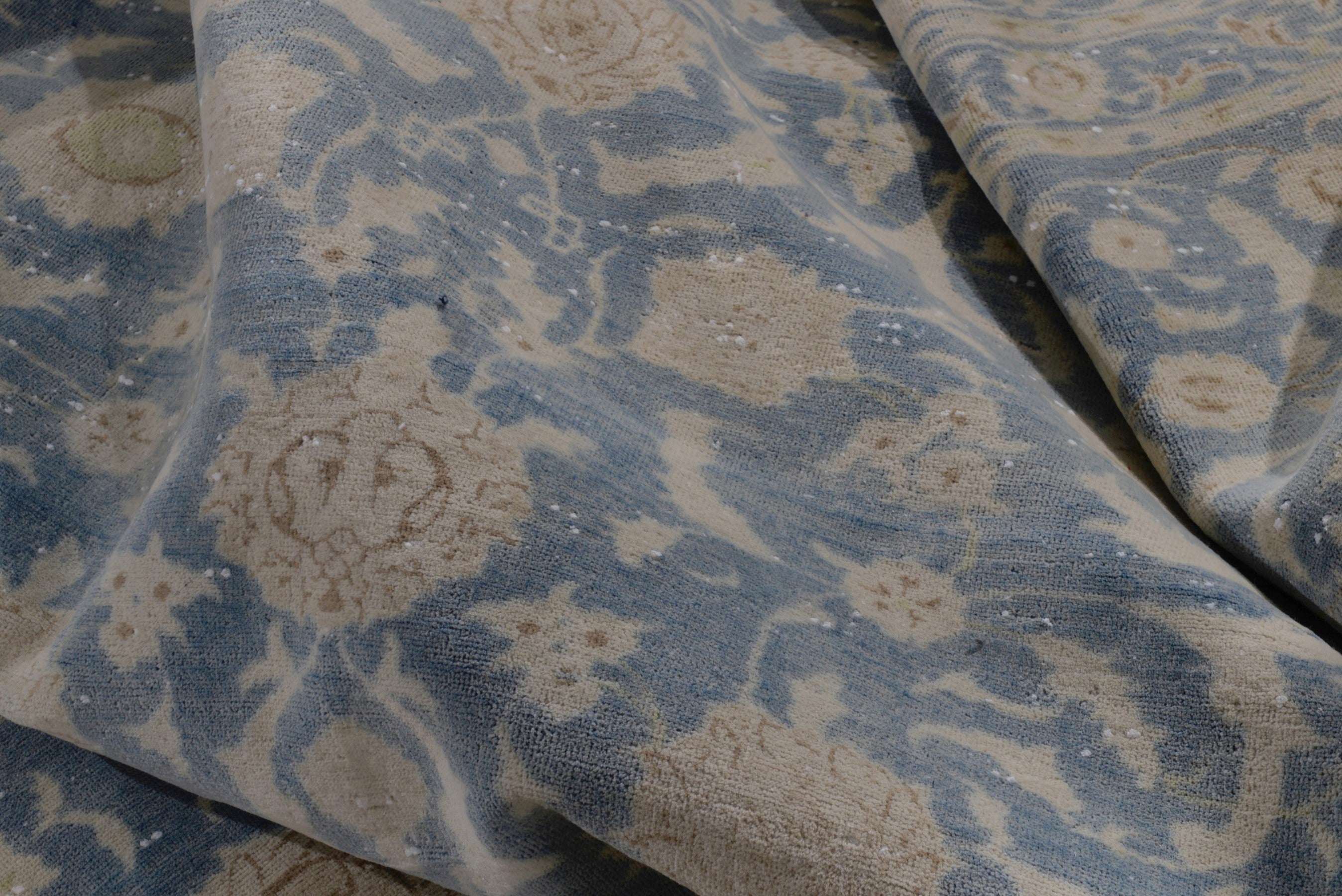 Persian Kashan oversized rug in denim and greige, view 16 of 17