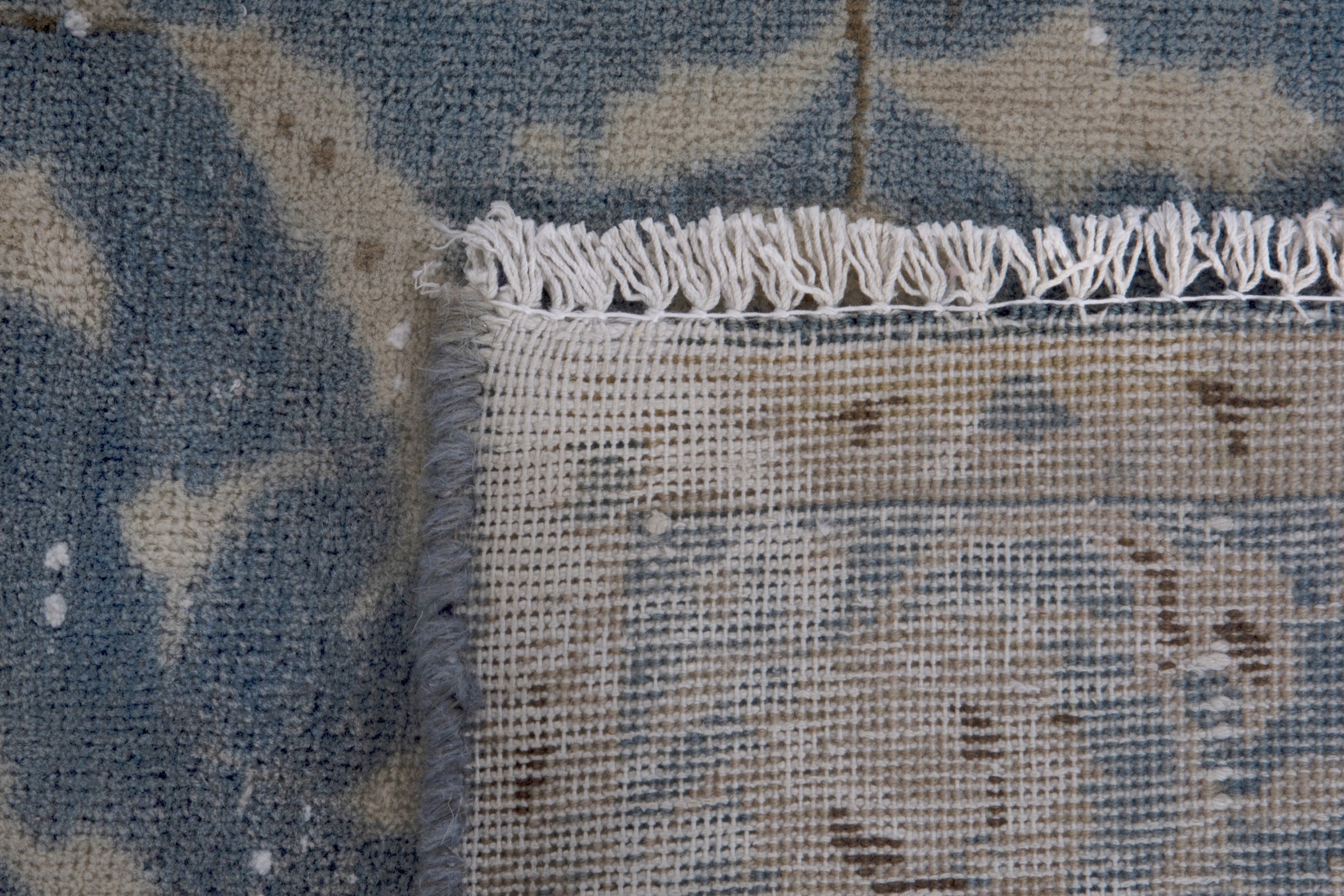 Persian Kashan oversized rug in denim and greige, view 17 of 17