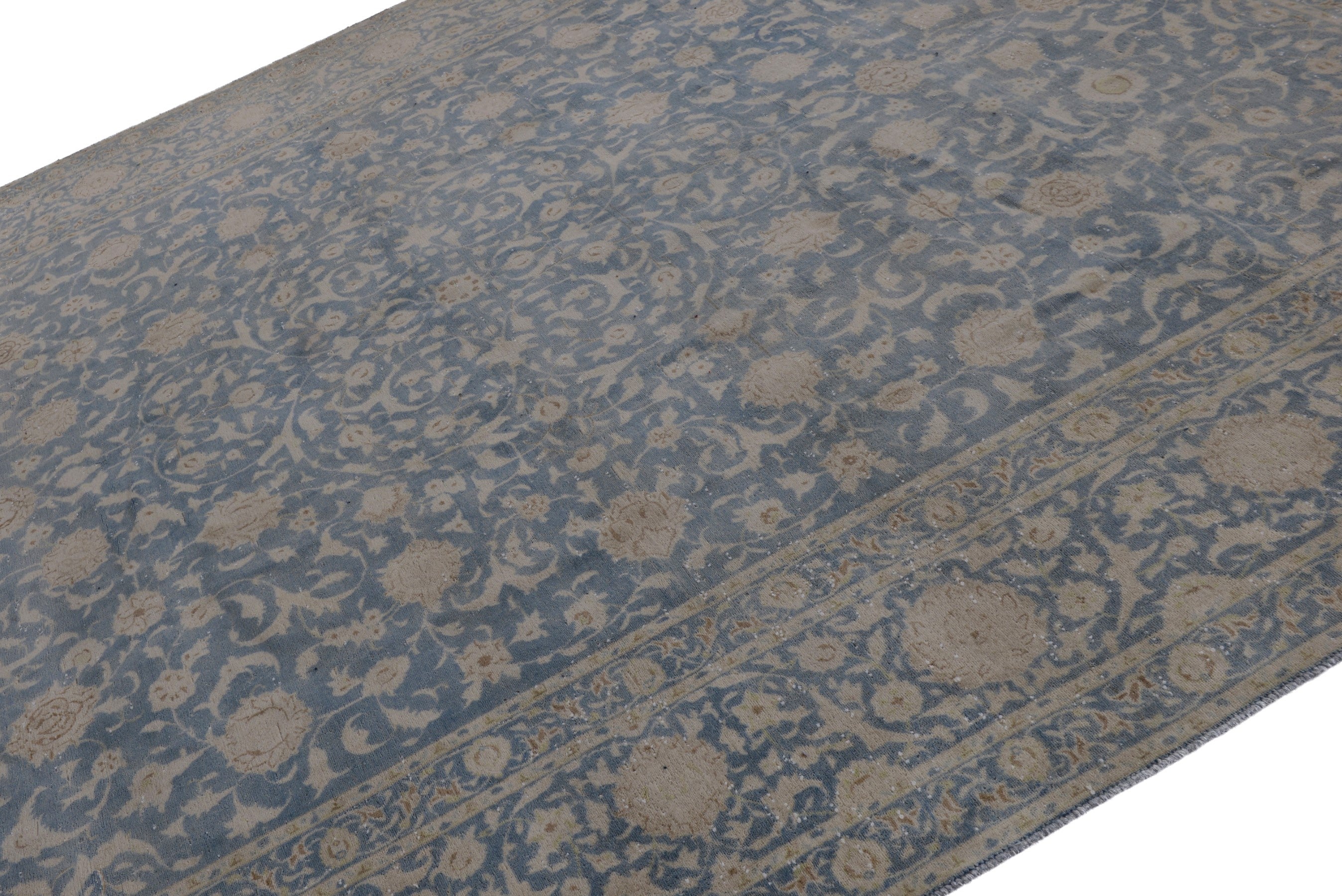 Persian Kashan oversized rug in denim and greige, view 6 of 17