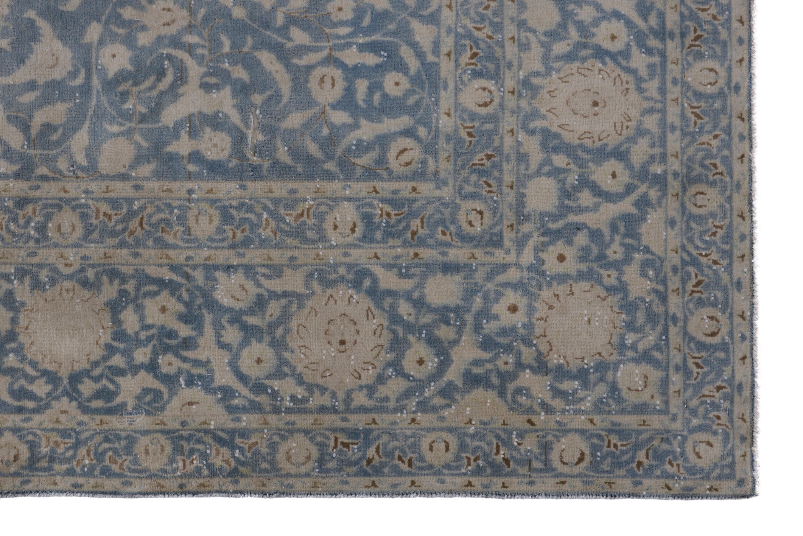 Persian Kashan oversized rug in denim and greige, view 5 of 17