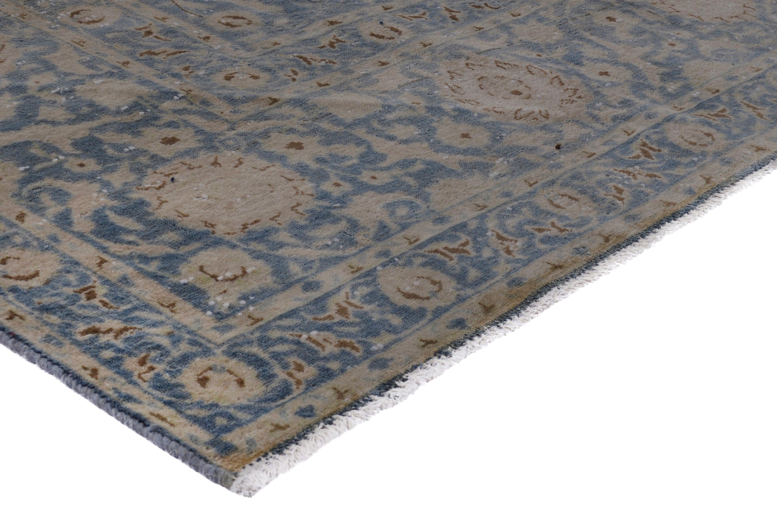 Persian Kashan oversized rug in denim and greige, view 4 of 17