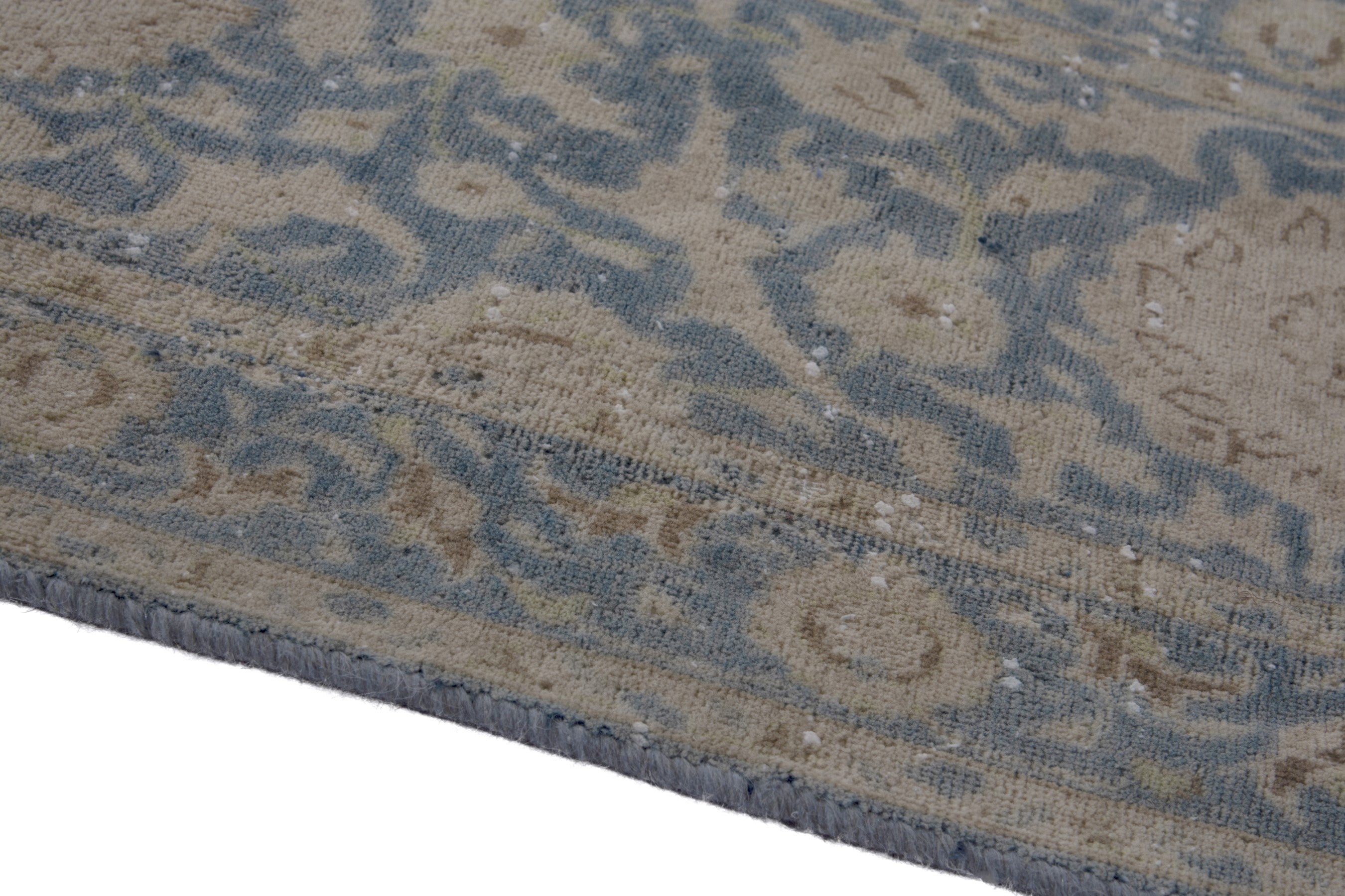 Persian Kashan oversized rug in denim and greige, view 8 of 17