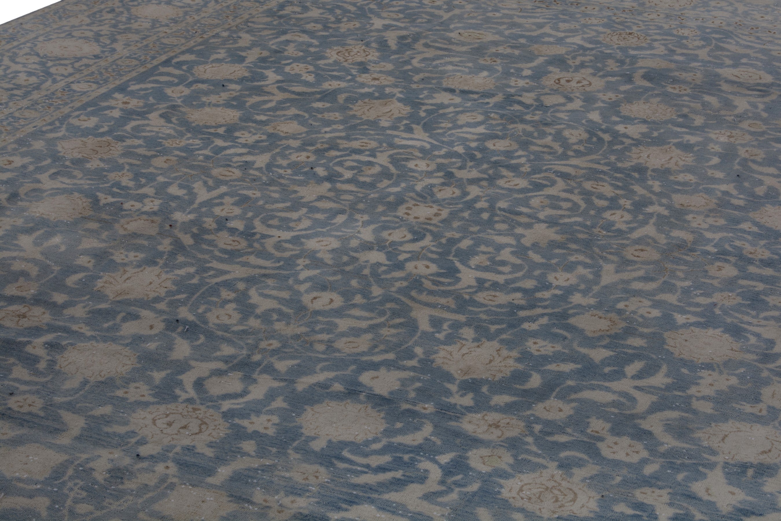 Persian Kashan oversized rug in denim and greige, view 9 of 17