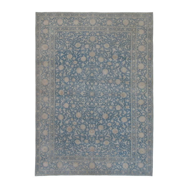 Persian Kashan oversized rug in denim and greige, 10' x 13'3"