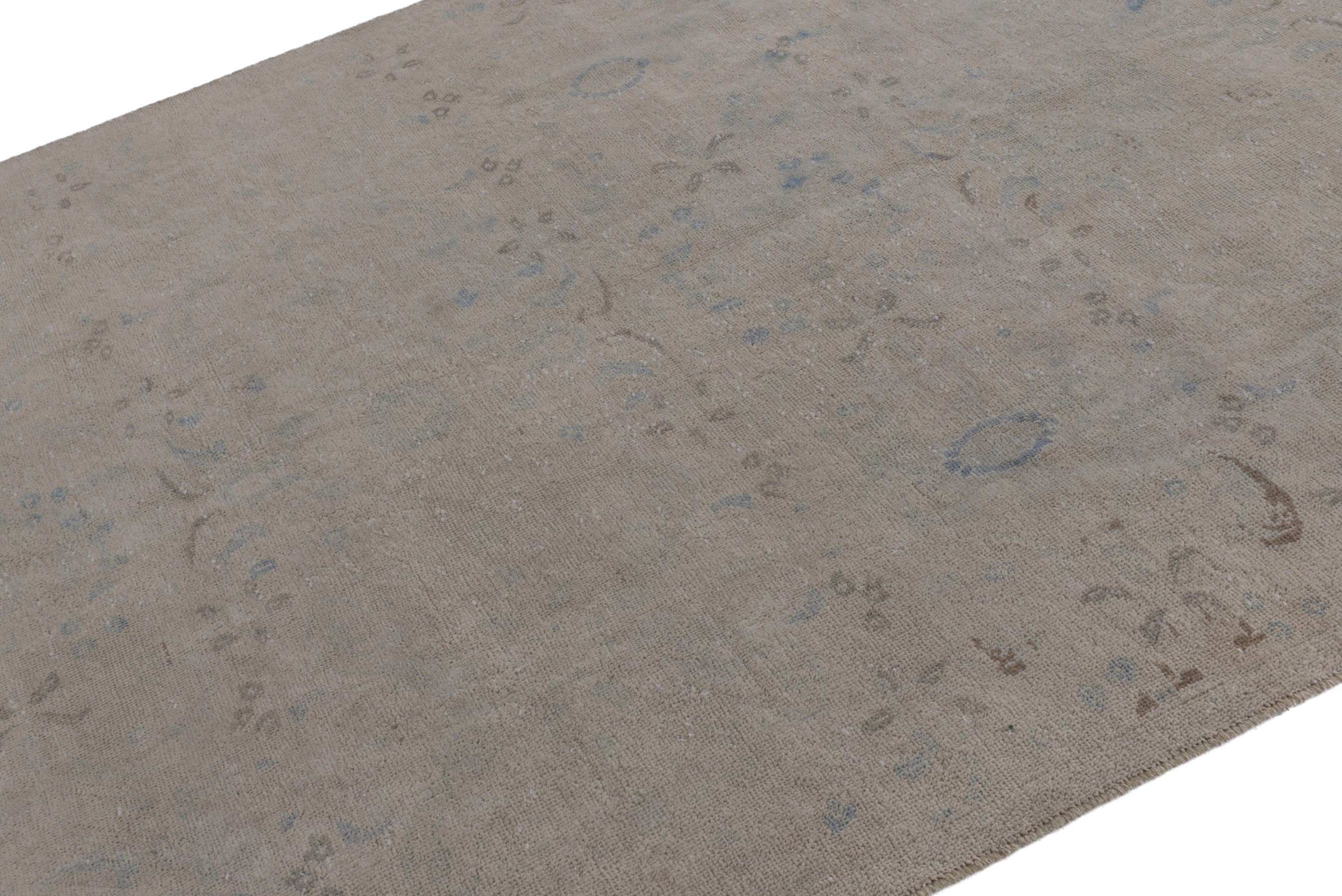 Persian Mahal area rug in greige and dusty blue, view 6 of 17